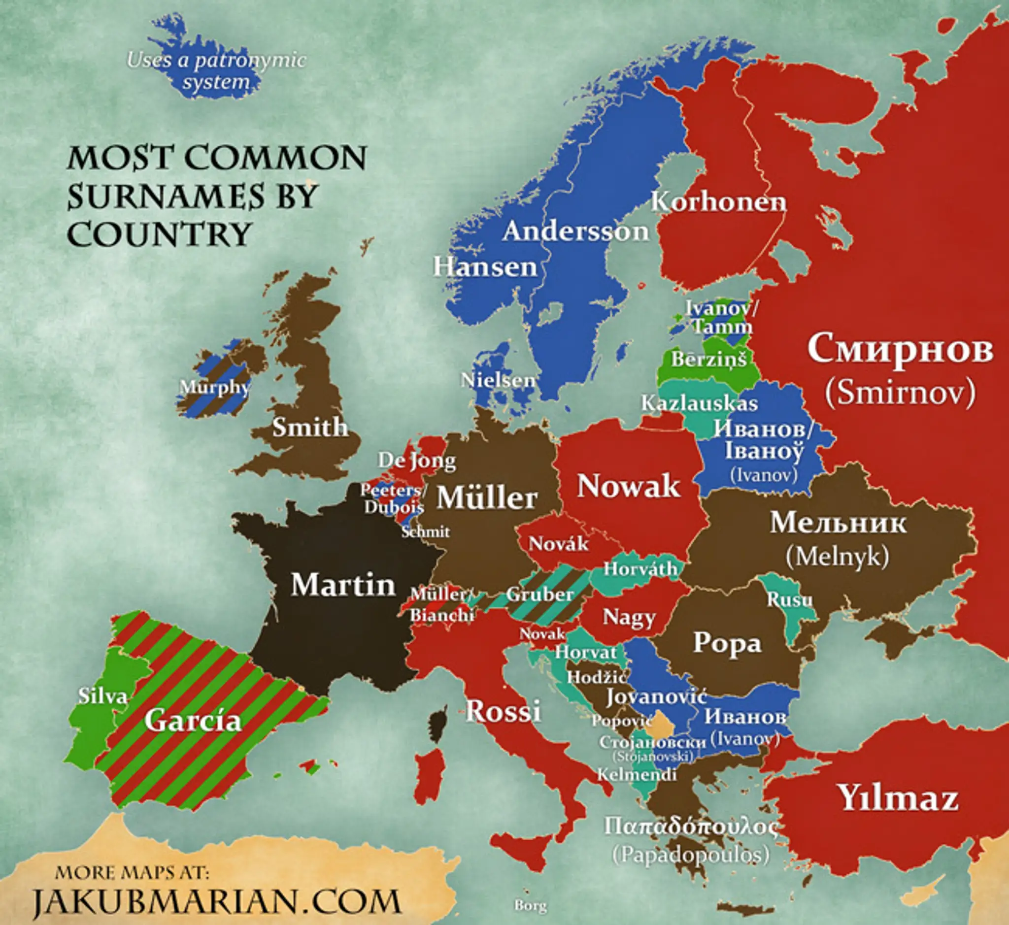 Mapa najčastejších priezvisk