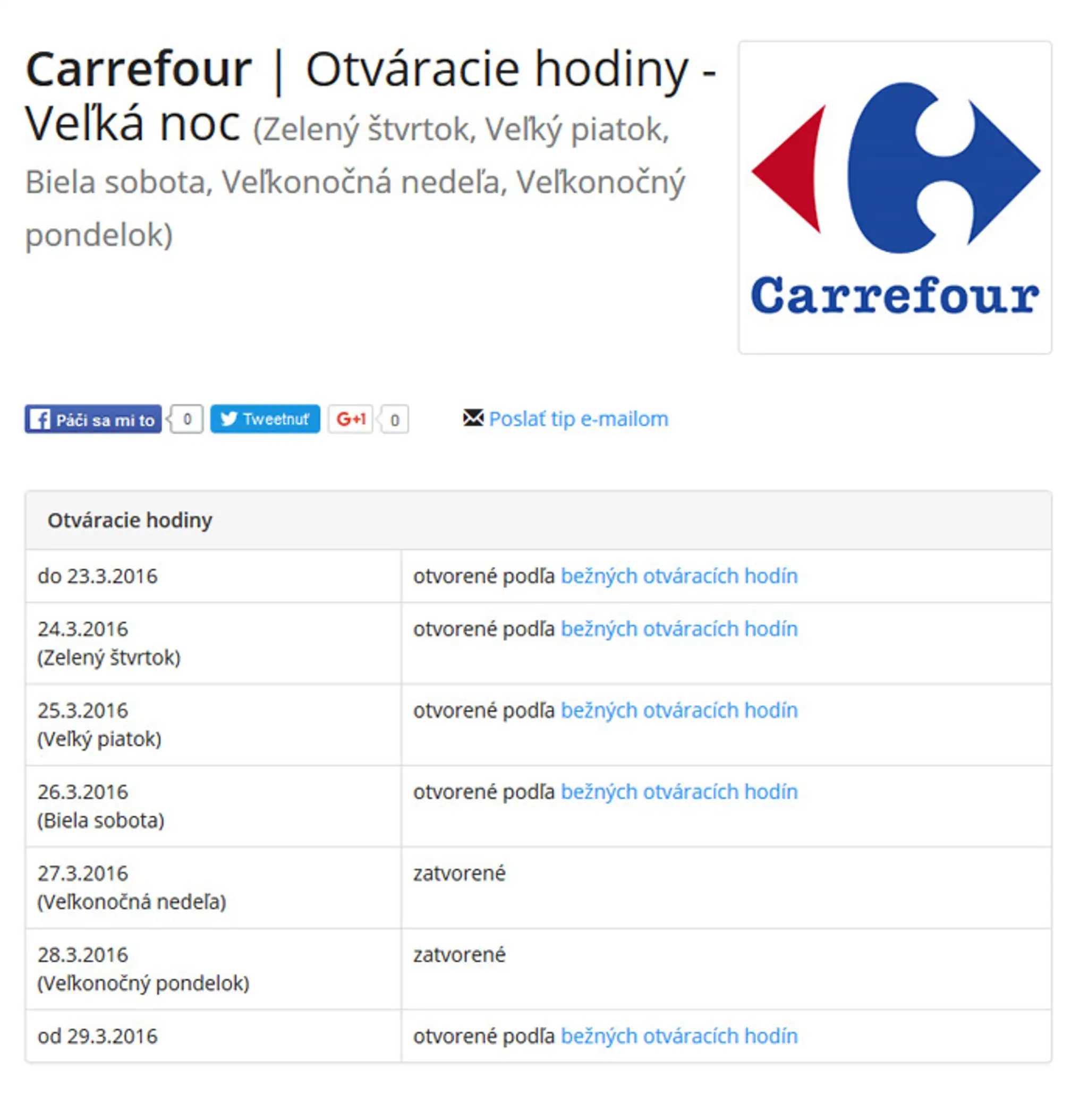 Otváracie hodiny reťazca Carrefour.