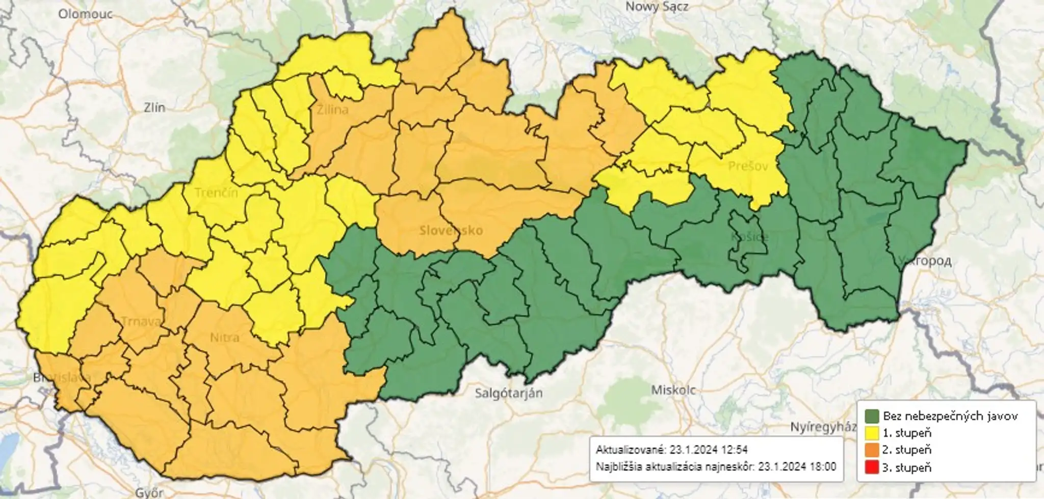 Výstrahy pred vetrom na štvrtok (25. 1.). 