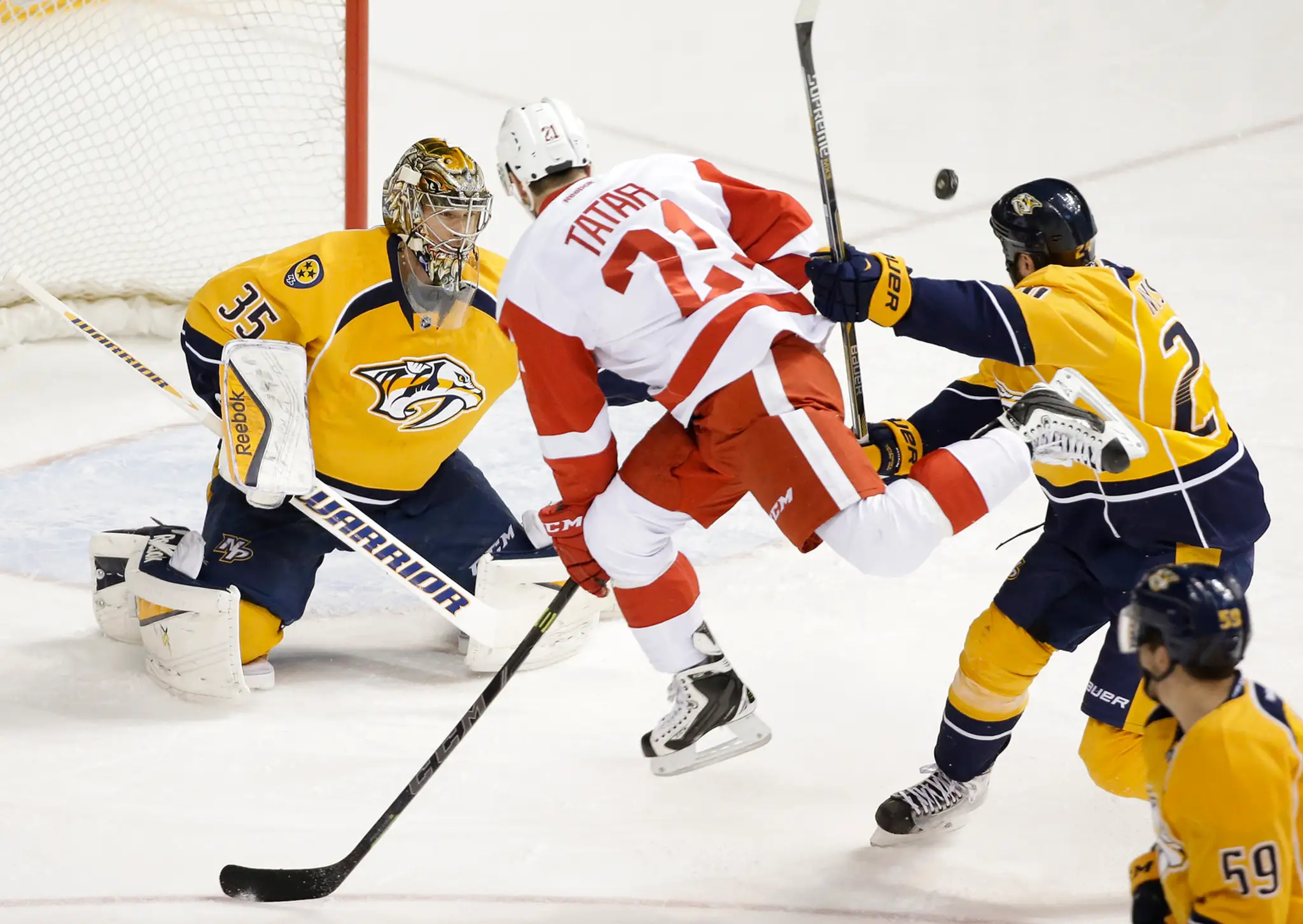 Tomáš Tatar, Eric Nyström, Pekka Rinne.