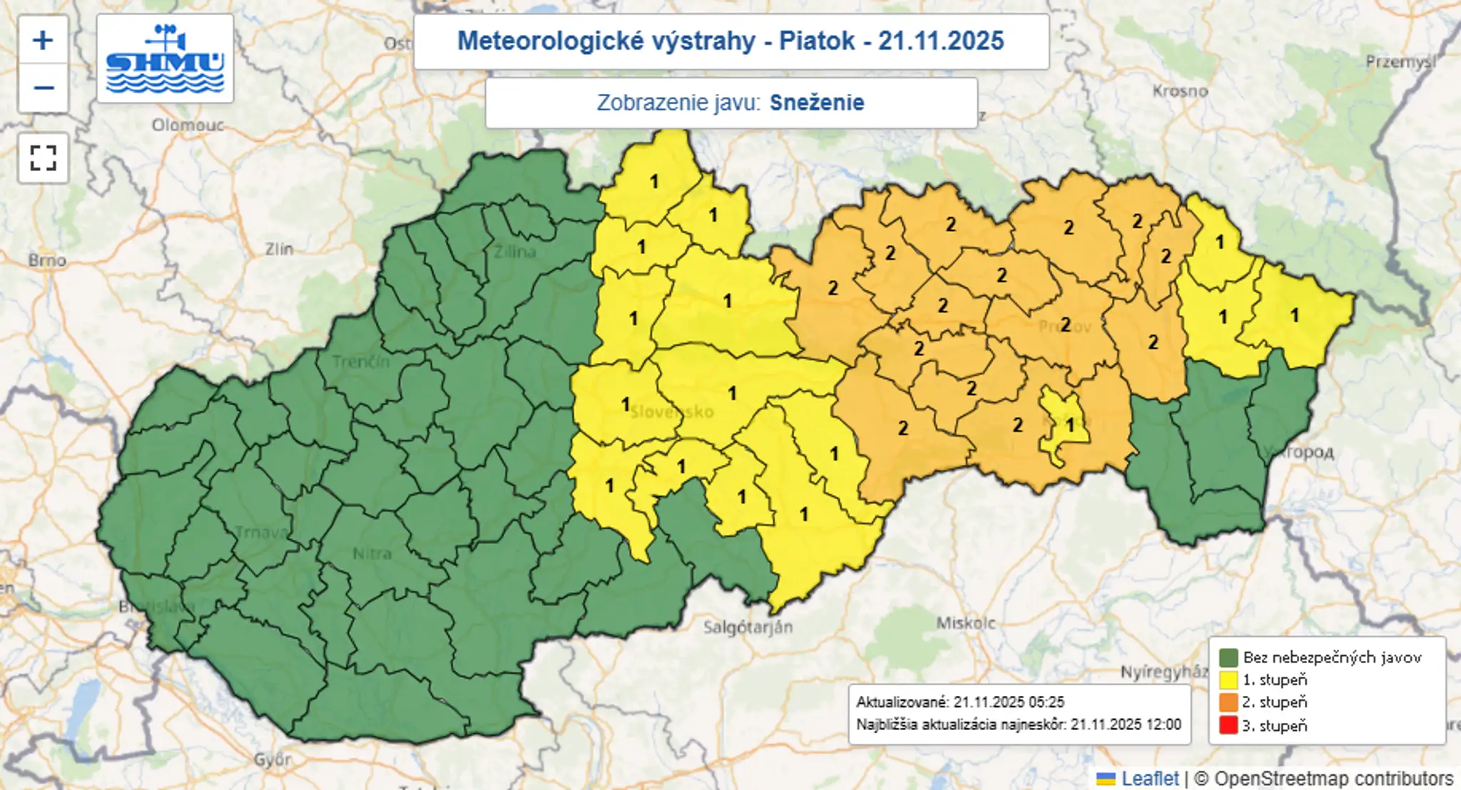 Sneženie, výstraha.
