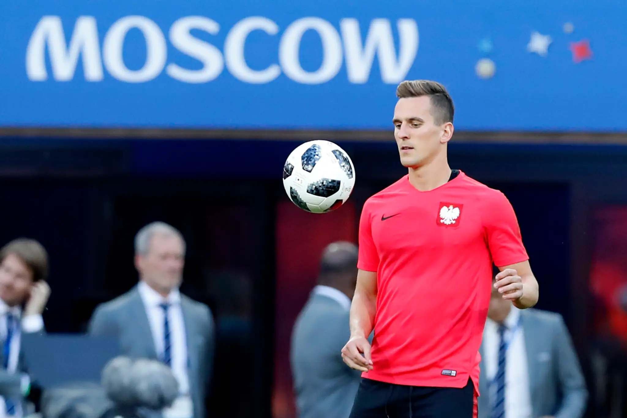 Útočník Poľska Arkadiusz Milik pred duelom so Senegalom na MS 2018.
