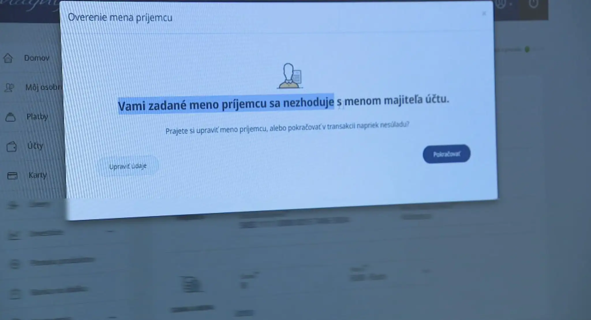 Povinné meno pri posielaní peňazí
