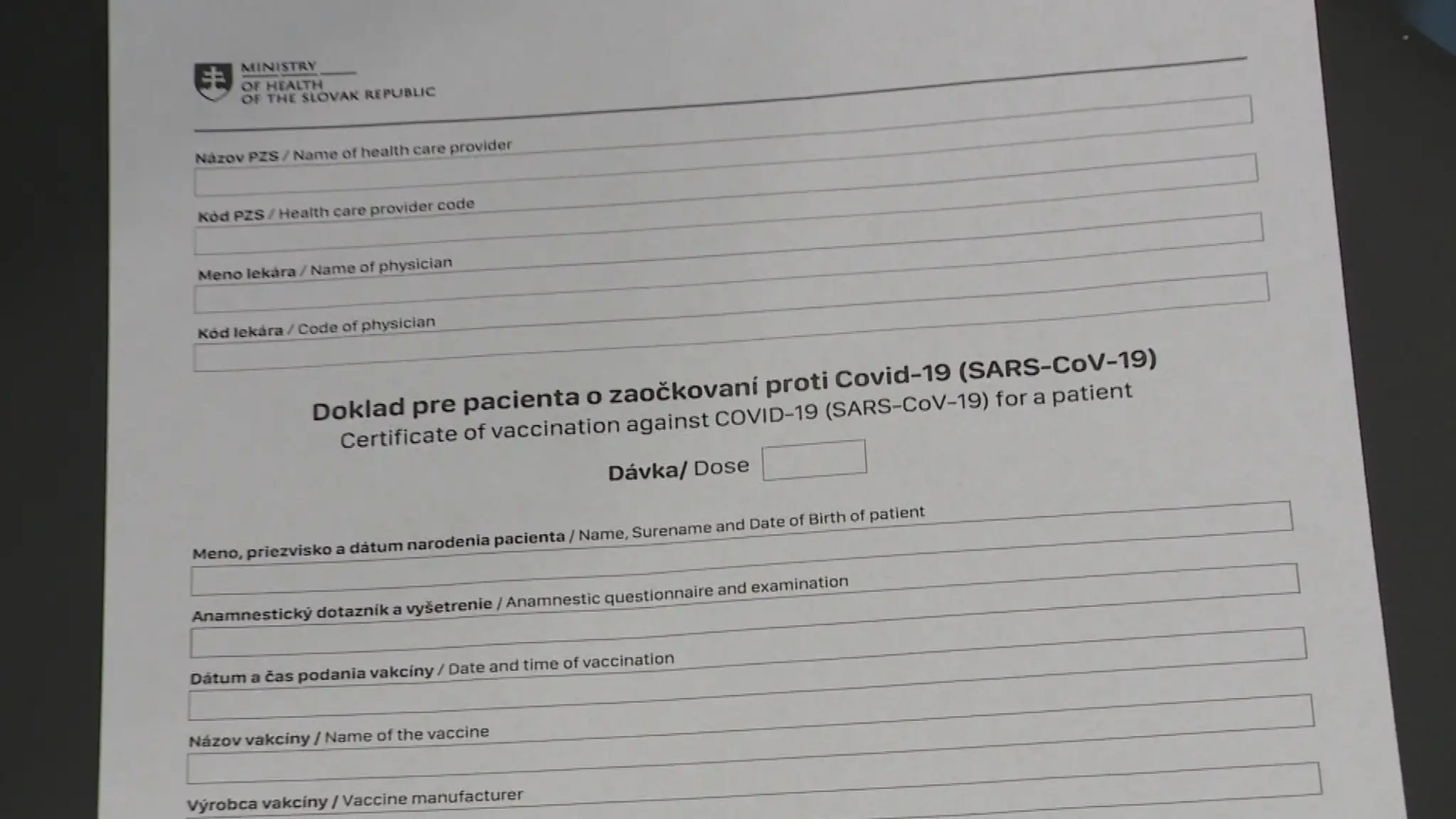 Doklad o zaočkovaní