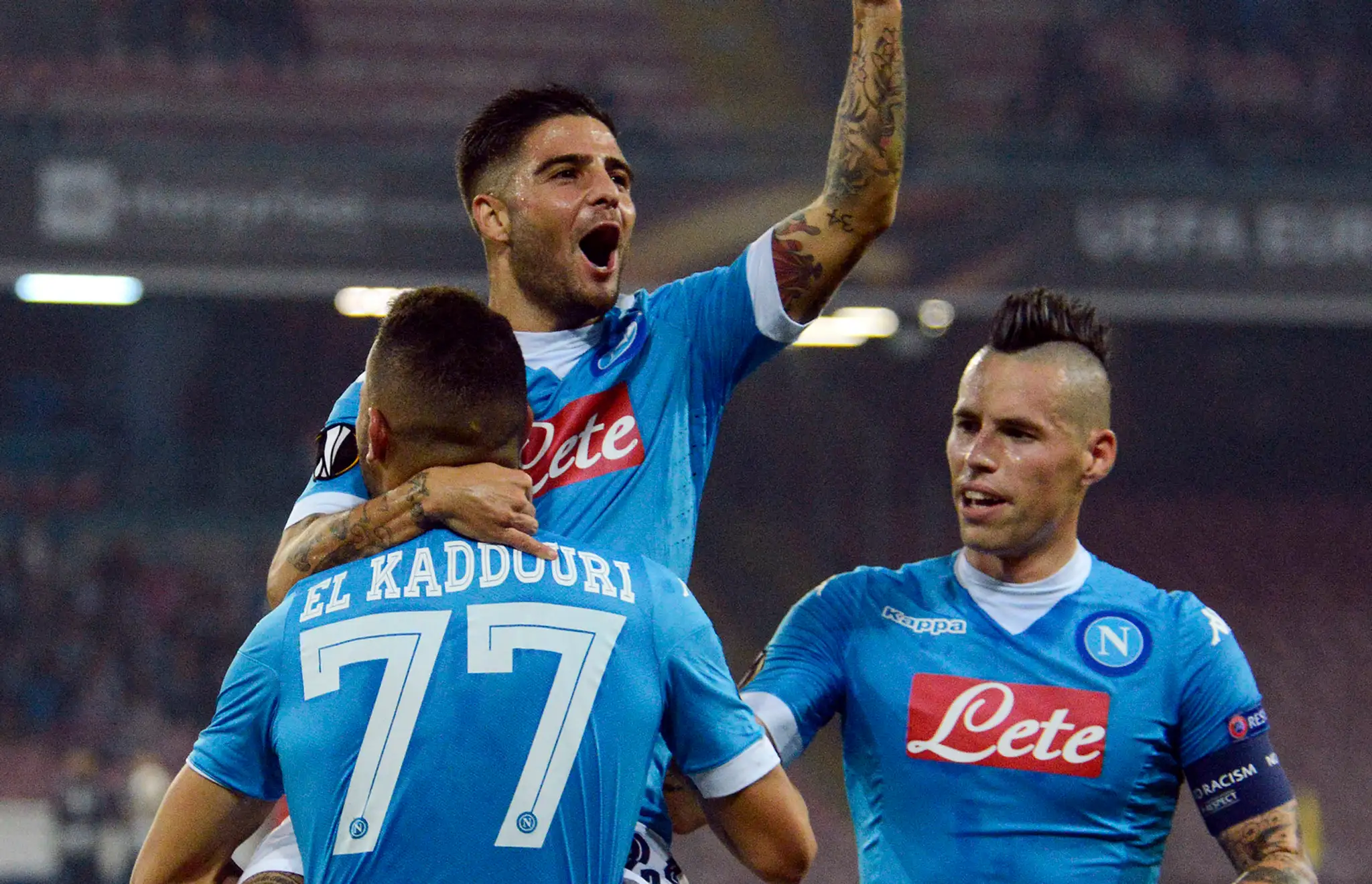 Hráči SSC Neapol - Lorenzo Insigne, Marek Hamšík a Omar El Kaddouri.
