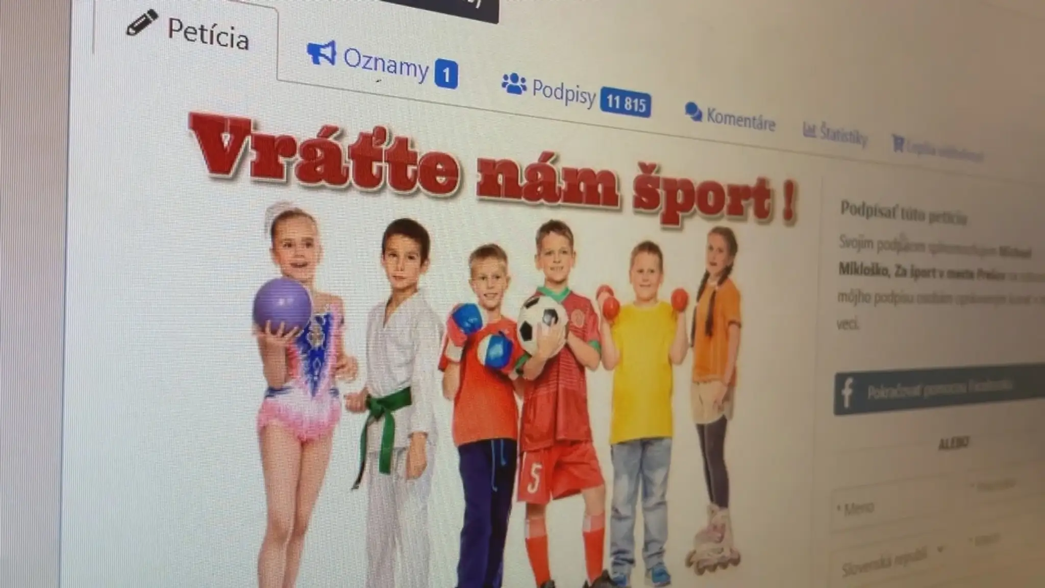 Petícia za návrat športu