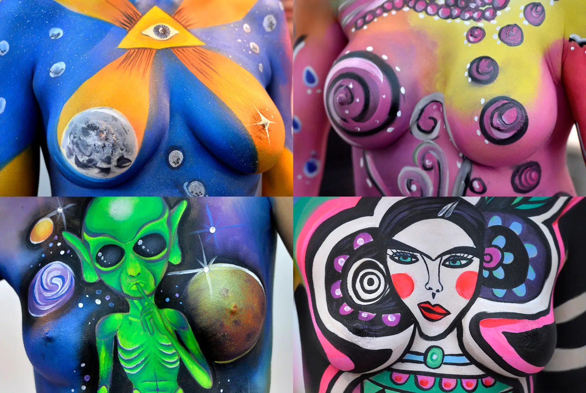 Na kombosnímke súťaž v maľovaní na telo Bodyart v Trenčíne.