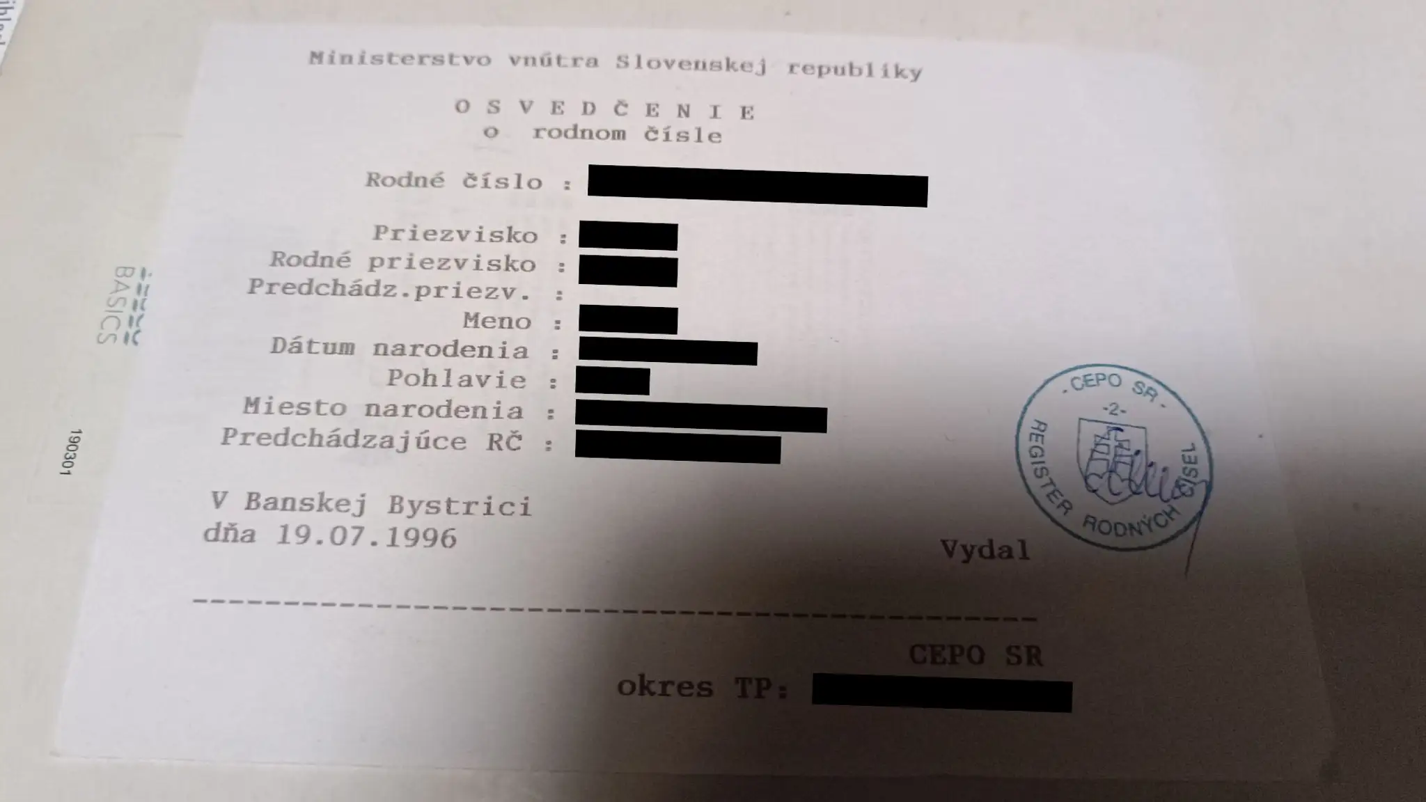 Osvedčenie o rodnom čísle (upravené)