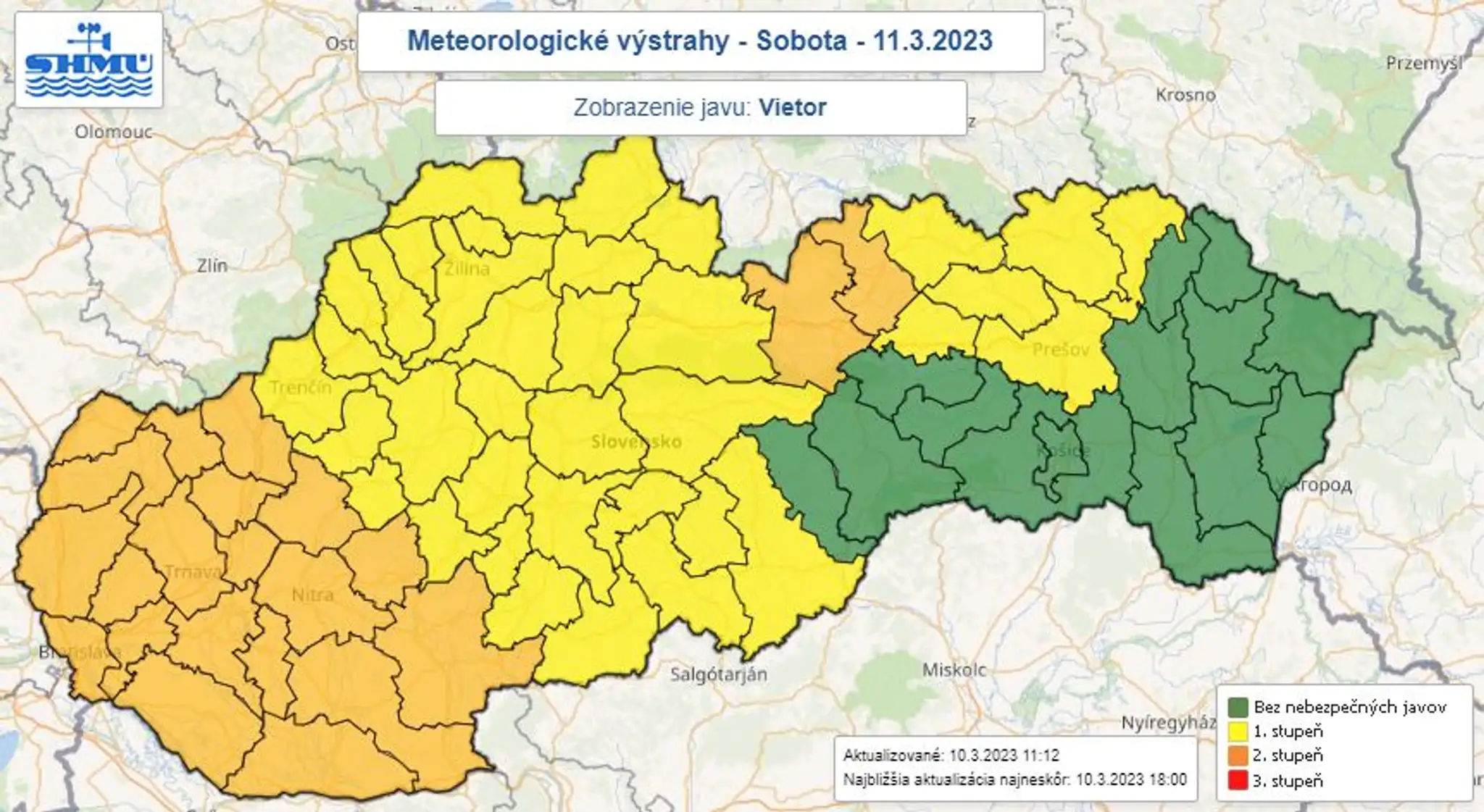 Výstrahy pred vetrom v sobotu.
