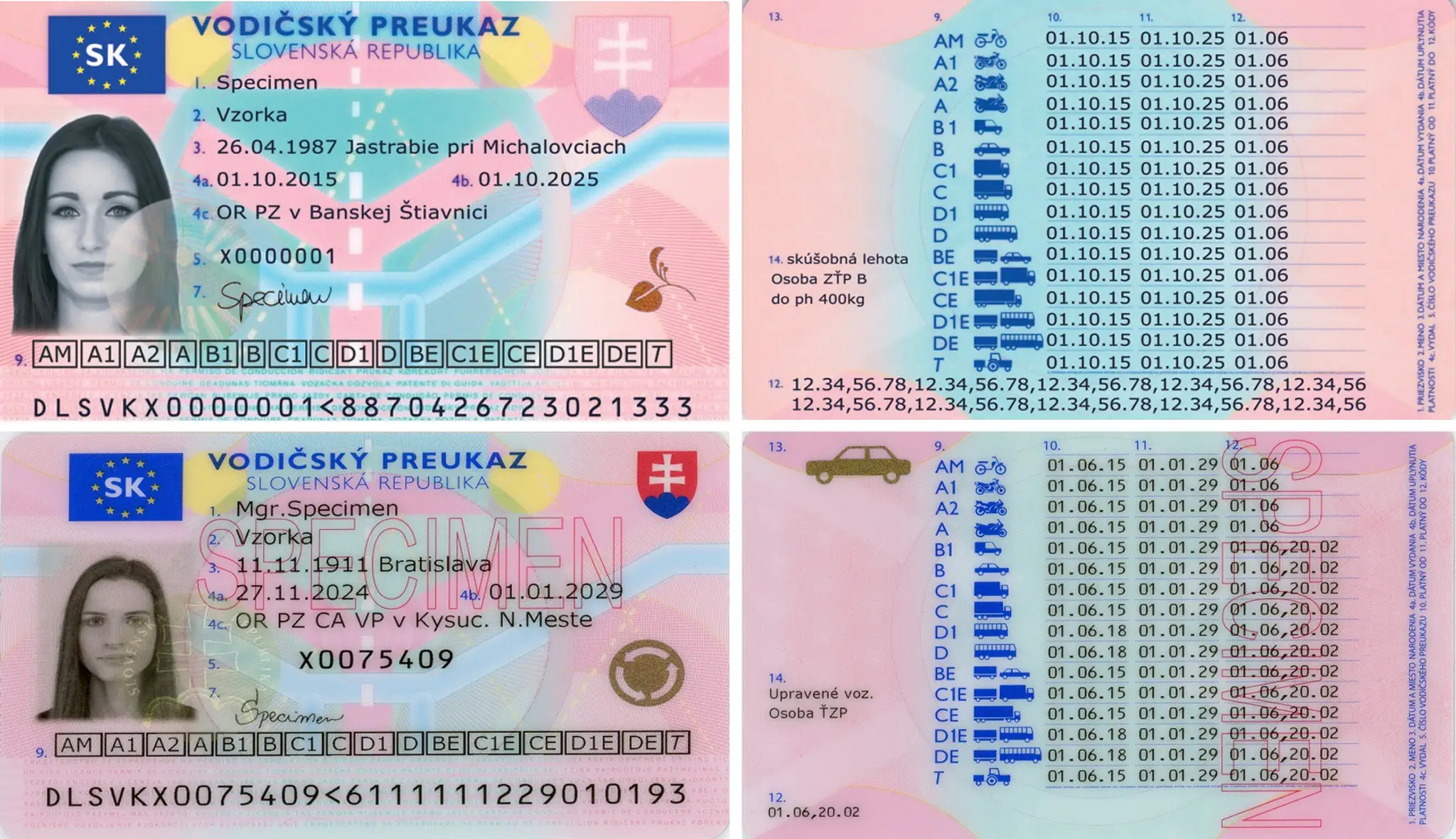 Porovnanie starého (hore) a nového (dole) dizajnu vodičských preukazov