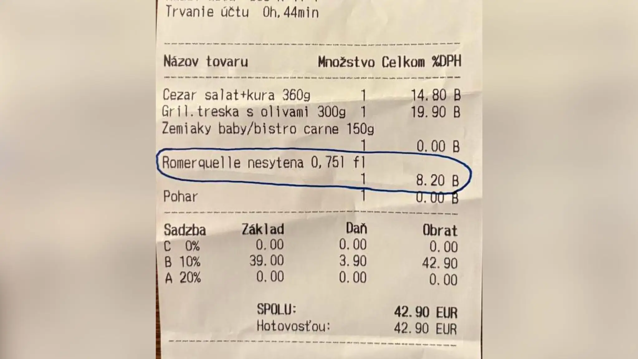 Účtenka z Bratislavy.