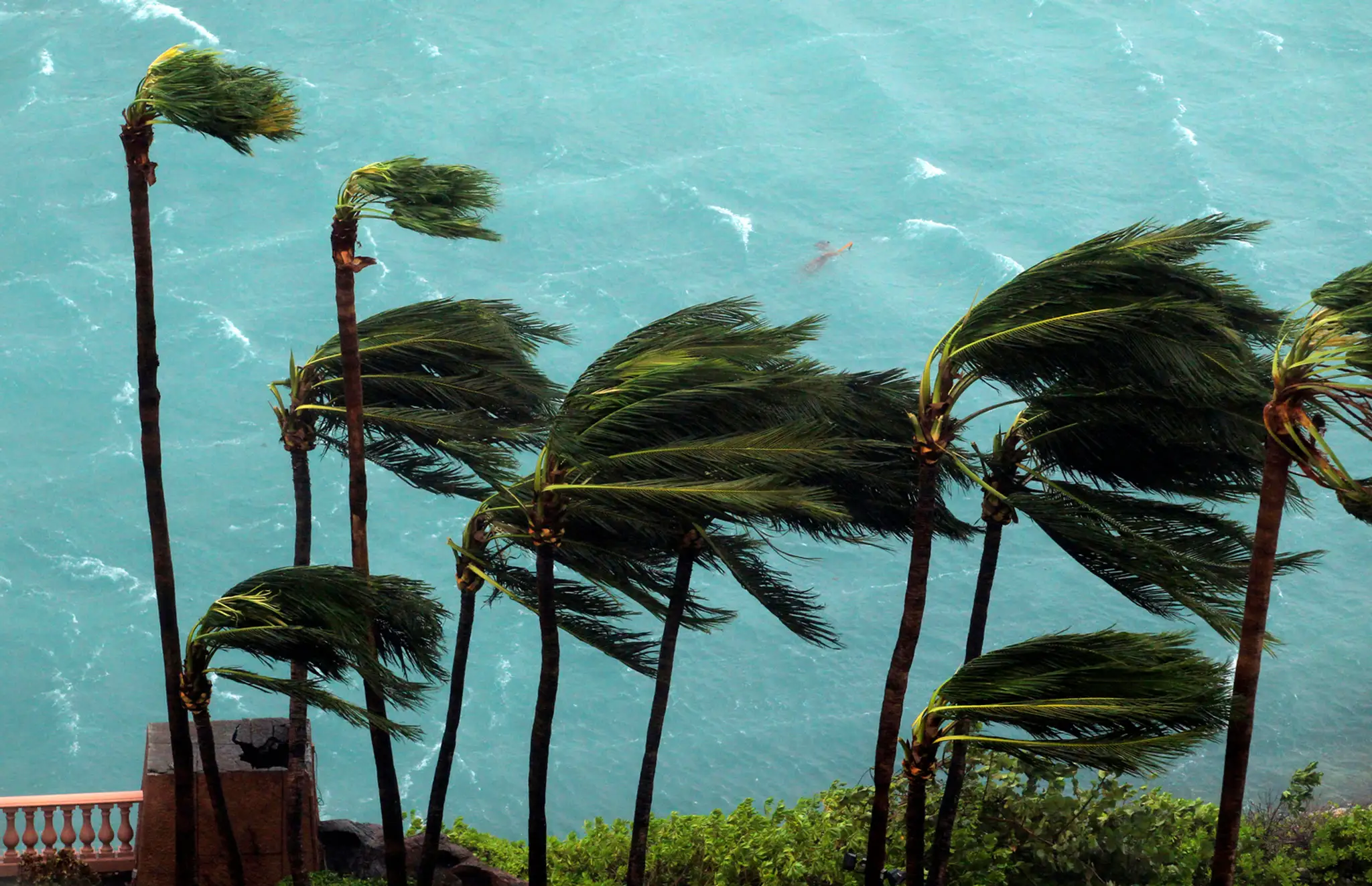 Silný vietor sprevádza príchod hurikánu Matthew na ostrove Paradise v Nassau na Bahamách 6. októbra 2016.