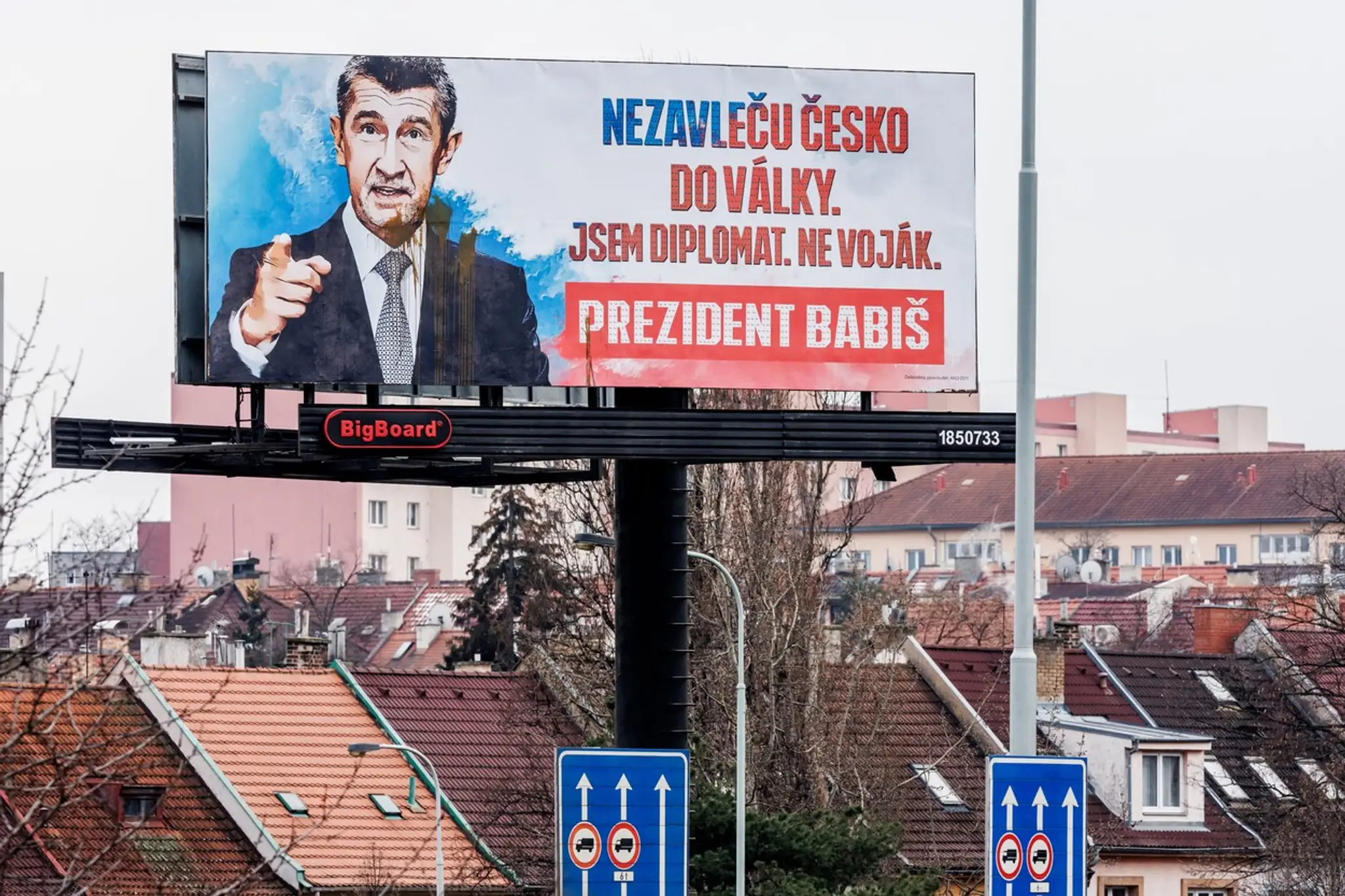 Predvolebný bilbord Andreja Babiša, ktorý nasadili pred 2. kolom prezidentských volieb.