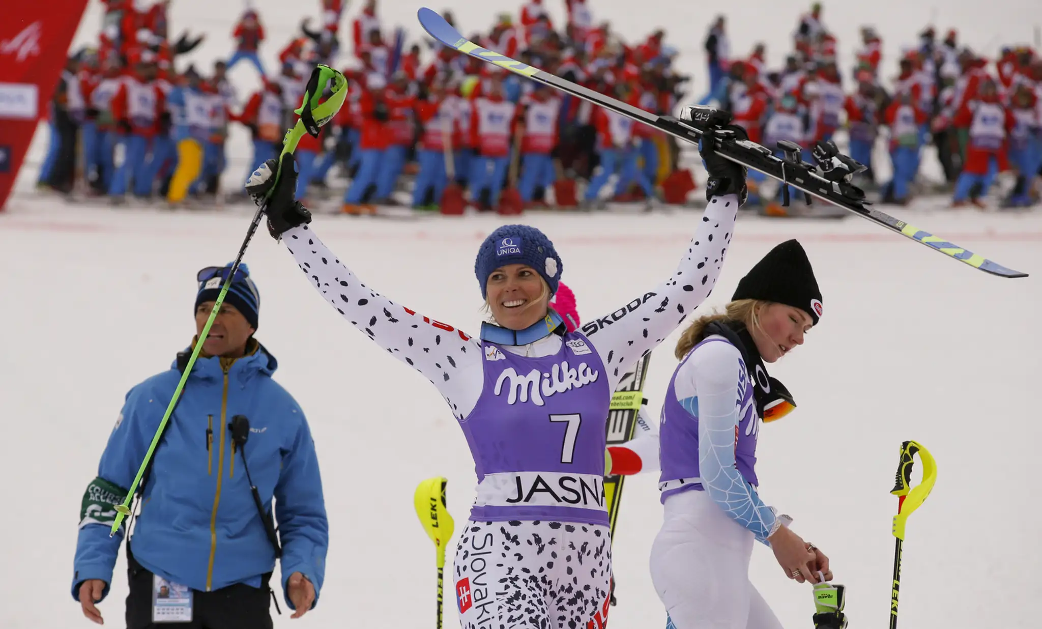 Veronika Velez Zuzulová po dojazde slalomu SP v Jasnej, kde skončila tretina.