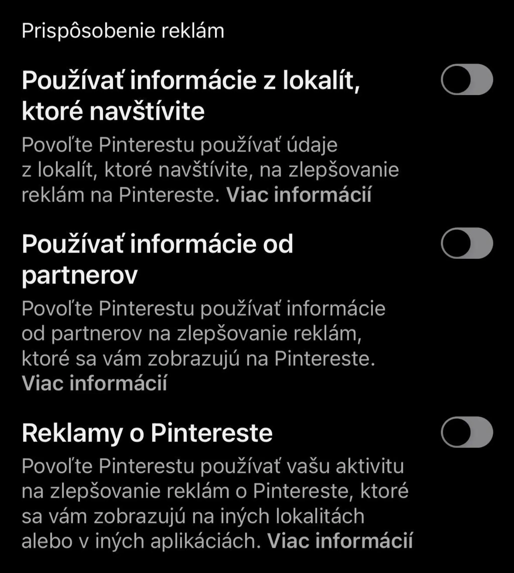 Nastavenia Pinterest