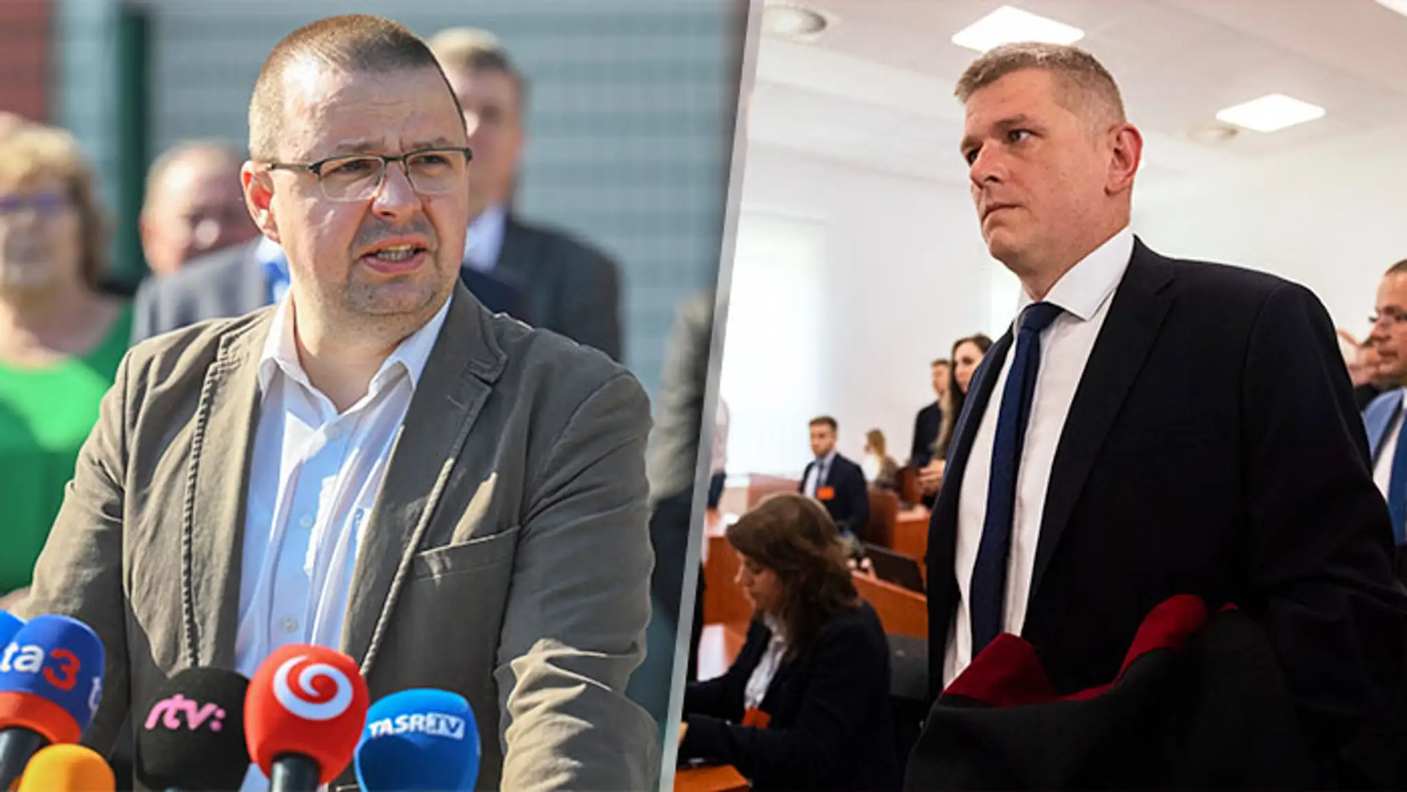 Na snímke prokurátori Matúš Harkabus a Daniel Mikuláš, ktorí sa vzdali funkcií.