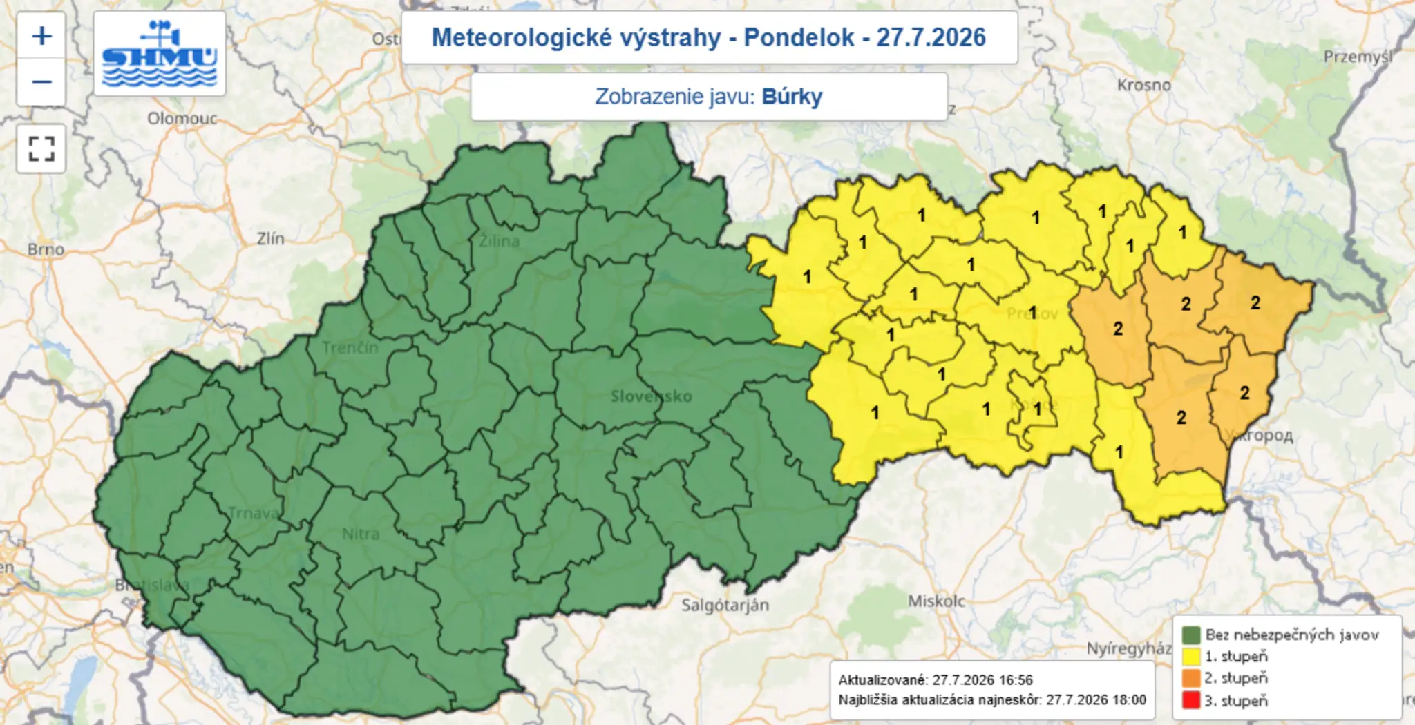 Výstrahy pred búrkami (27. 7.)