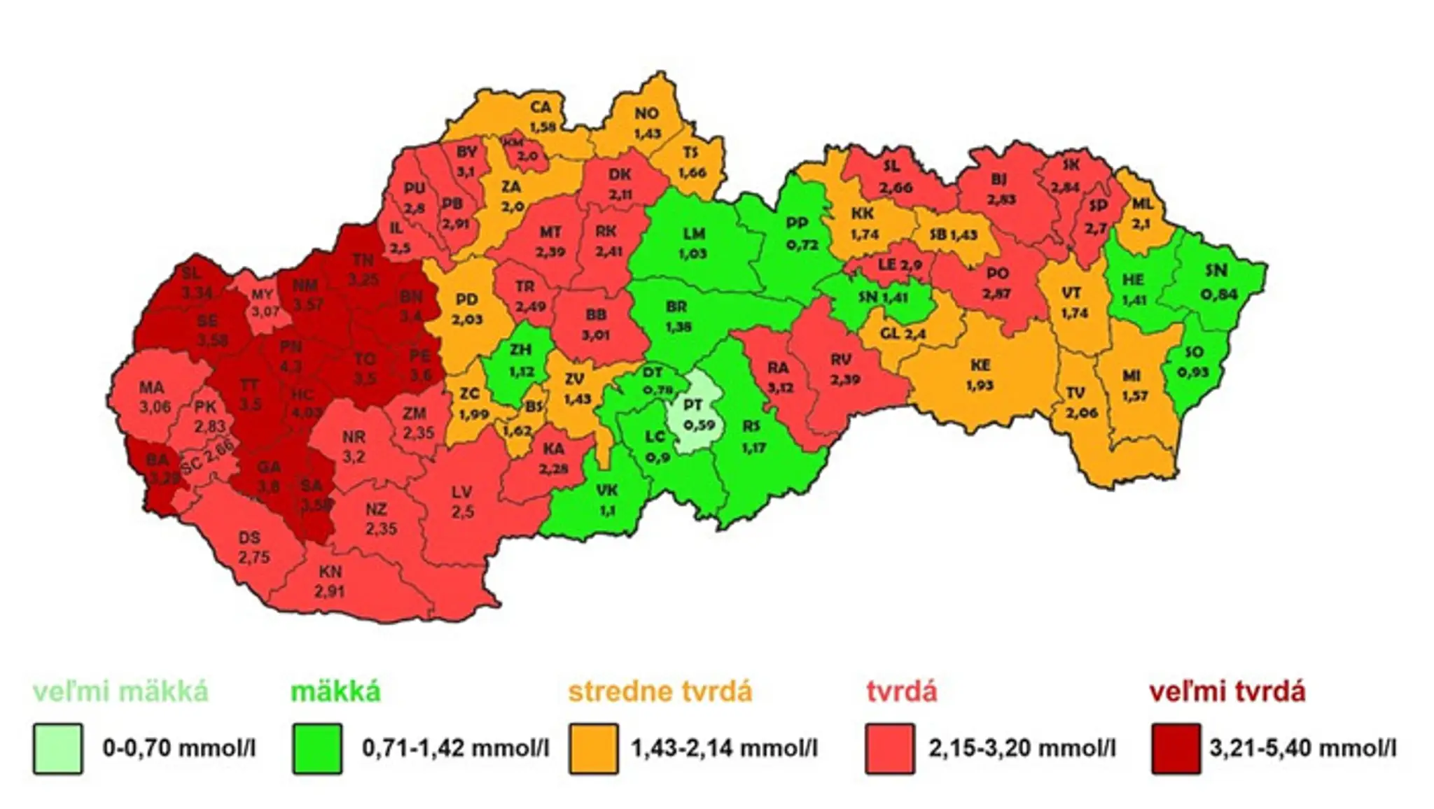 Mapa tvrdosti vody