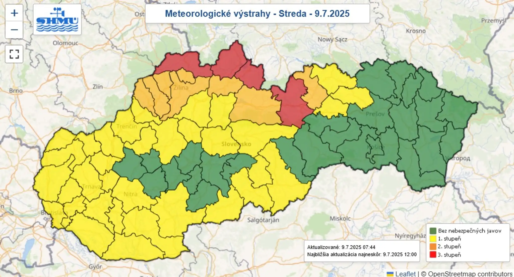 Mapa výstrah SHMÚ.