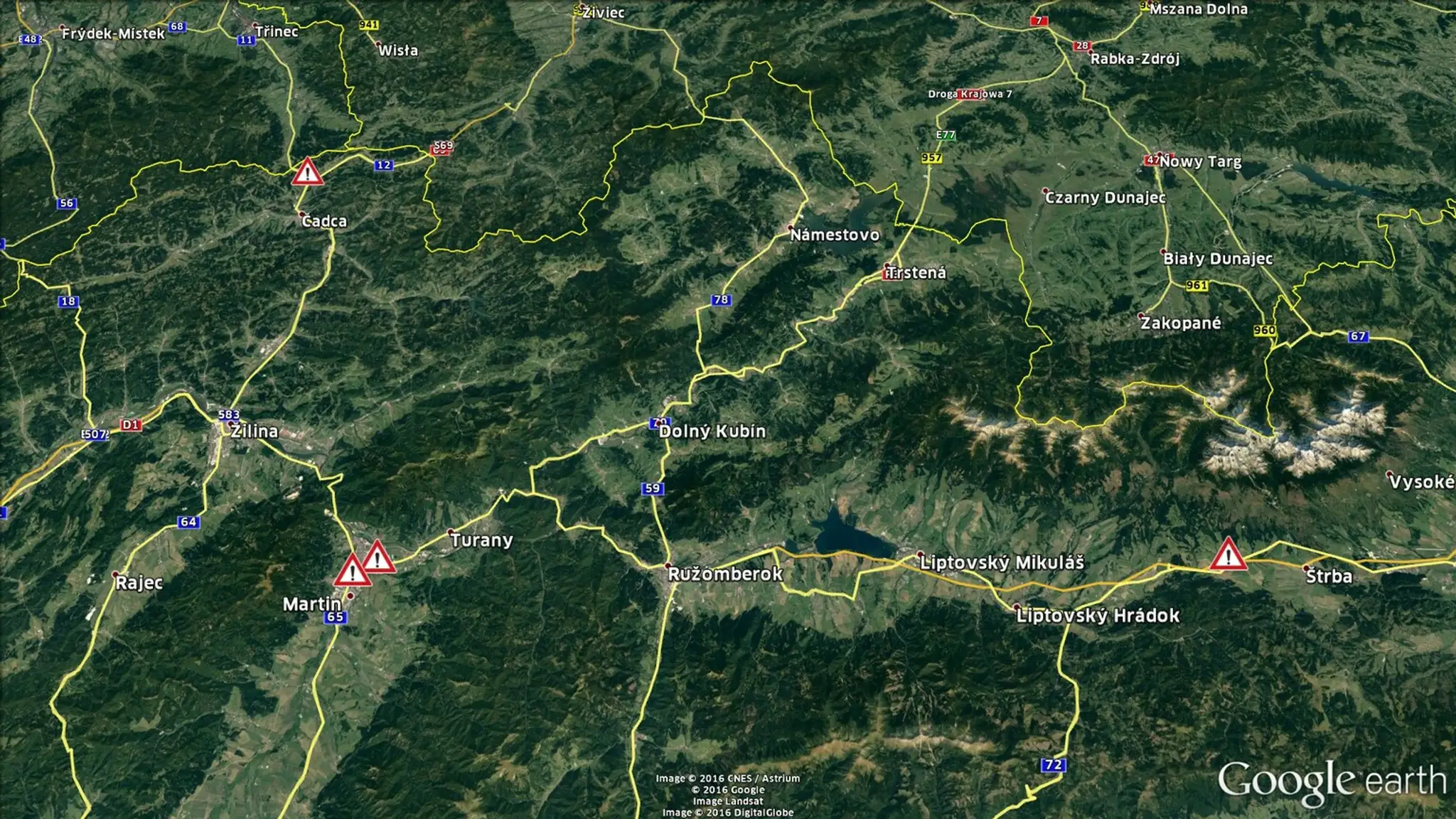 Nehodové úseky Žilinský kraj. (od 01. 04. do 30. 09. 2016)
