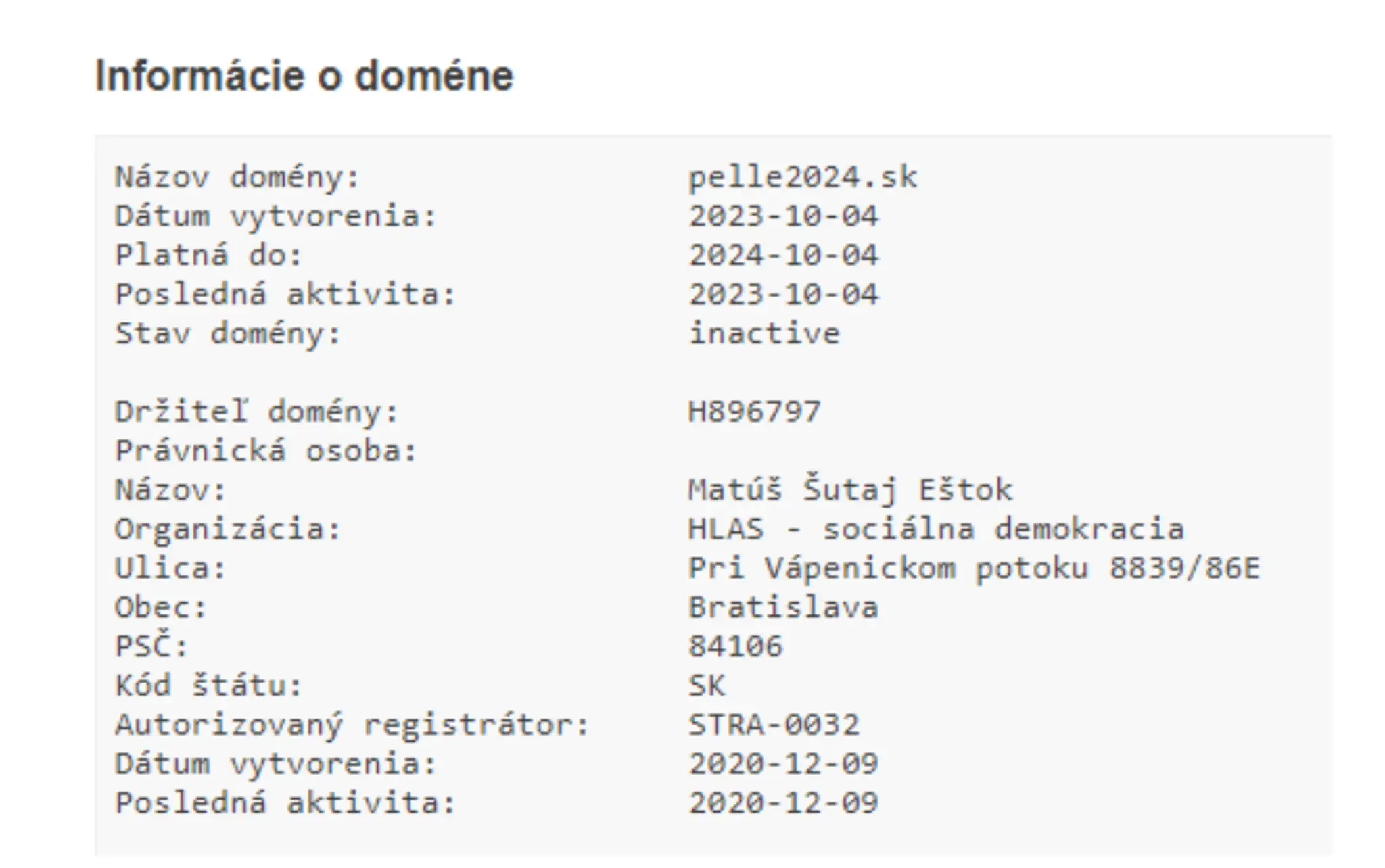 Doména „pelle2024.sk“