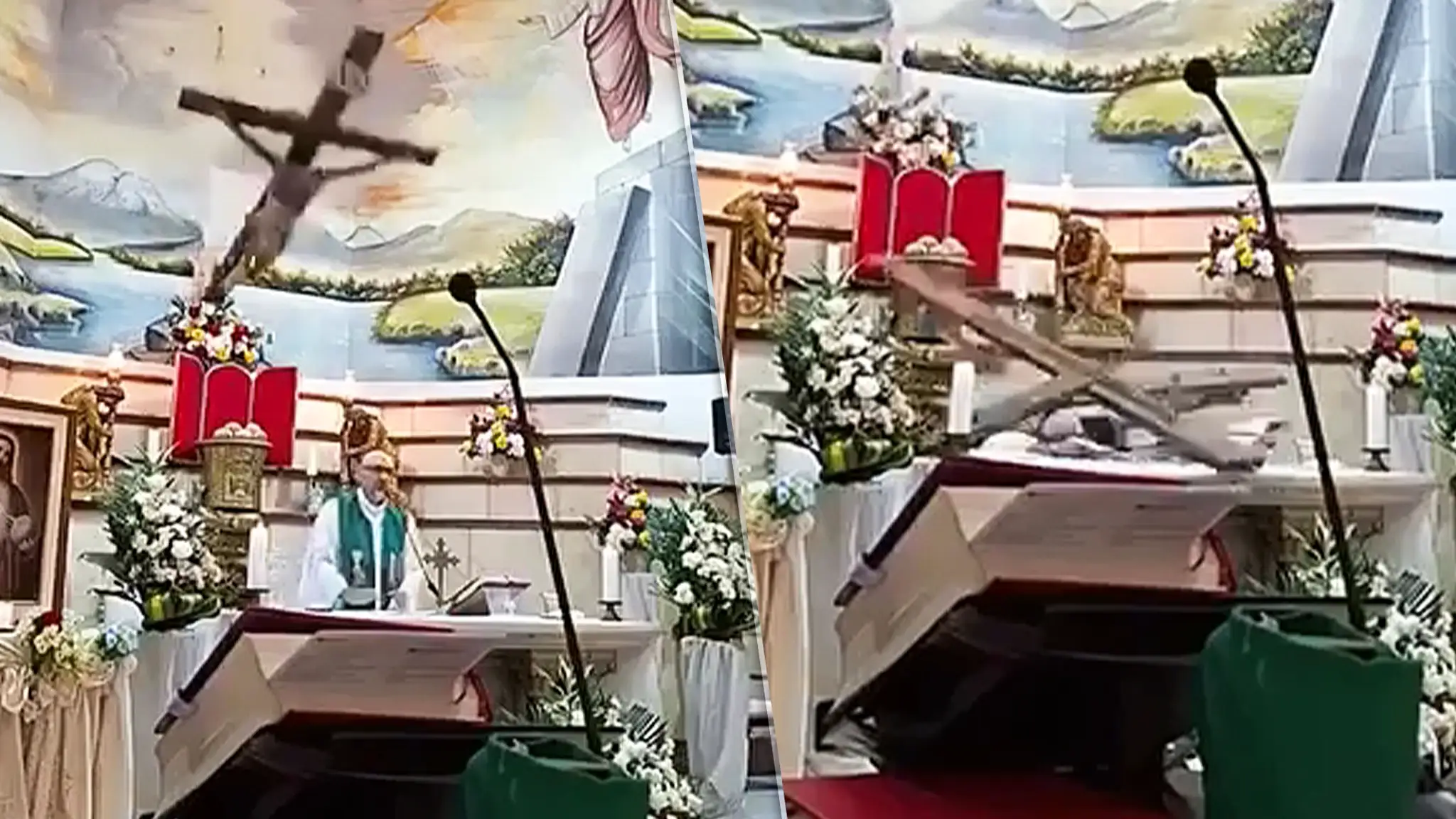 Na kňaza počas omše spadol obrovský drevený kríž