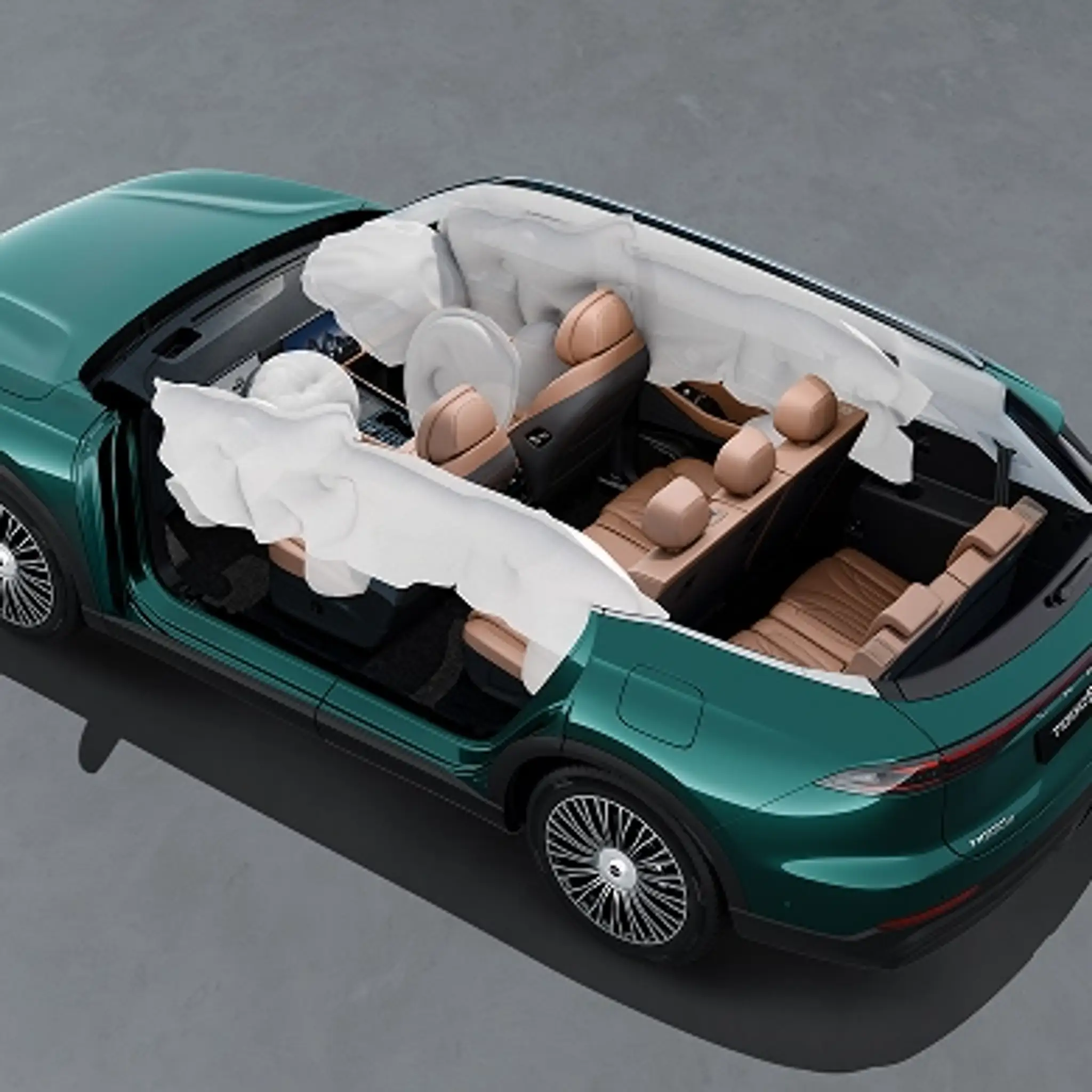 Model Tiggo 9 vybavený 10 airbagmi.