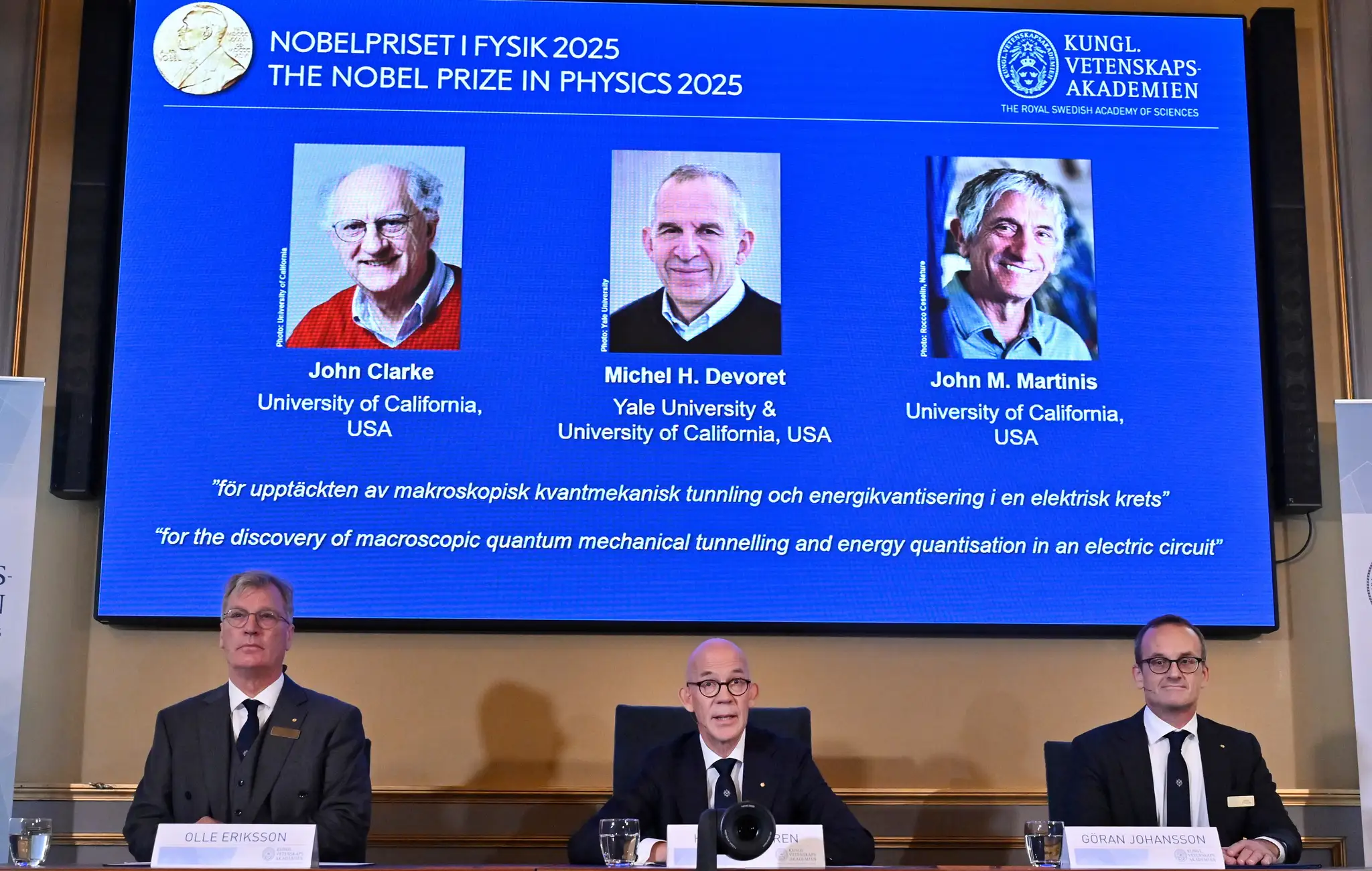 Nobelovu cenu za fyziku za rok 2025 získali spoločne John Clarke, Michel Devoret a John Martinis.