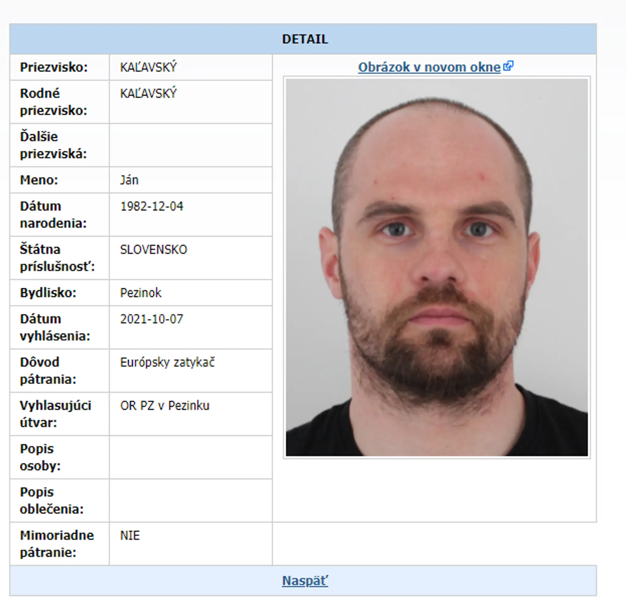 Údaje v databáze.