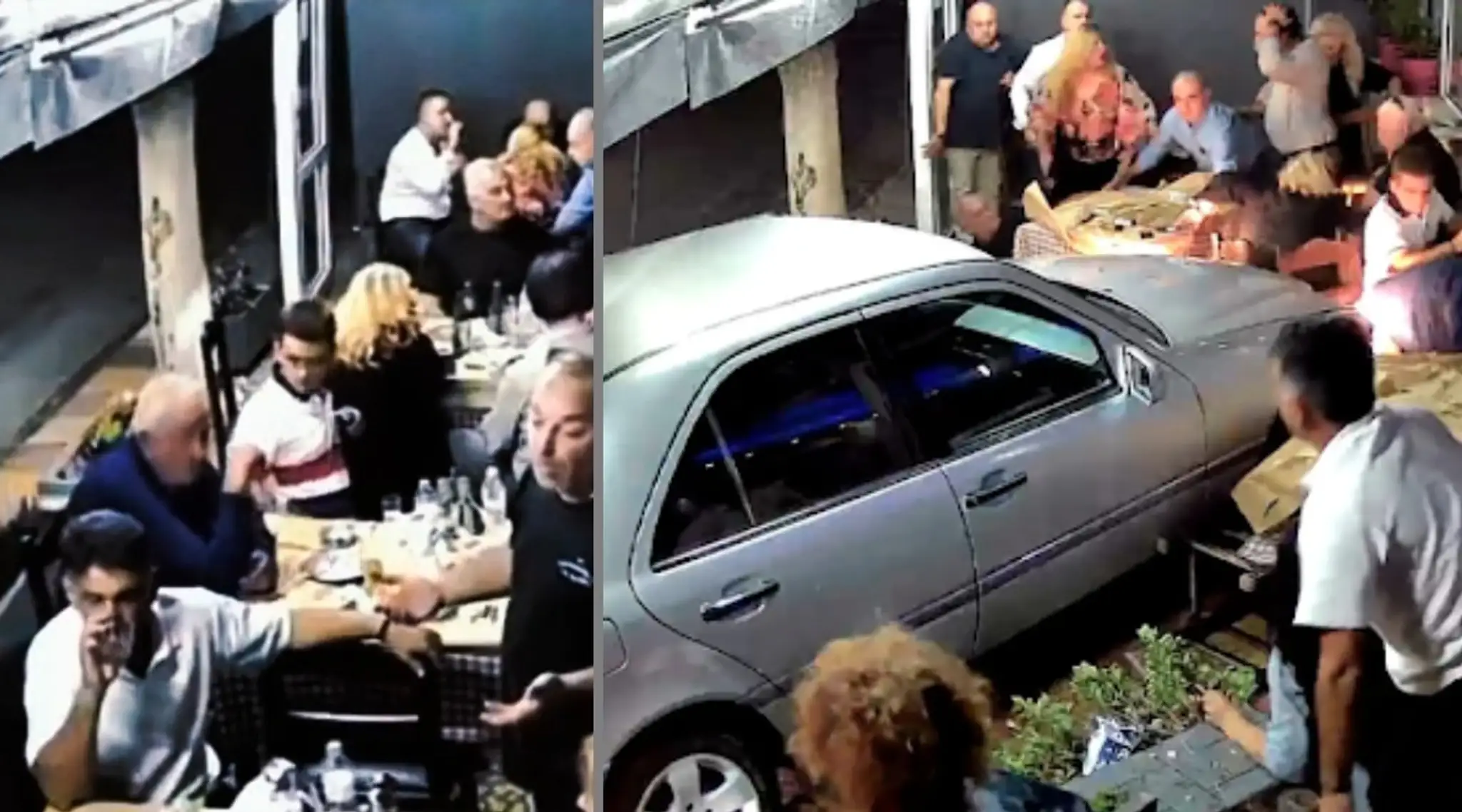 Do reštaurácie v Solúne vletelo auto.