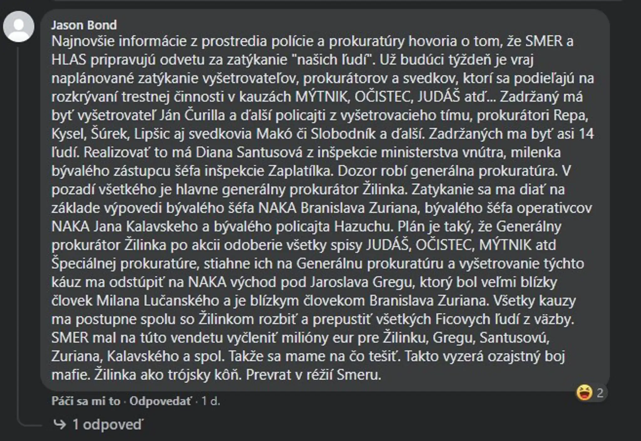 Status o chystanom údajnom zatýkaní policajtov, prokurátorov i svedkov v živých kauzách.