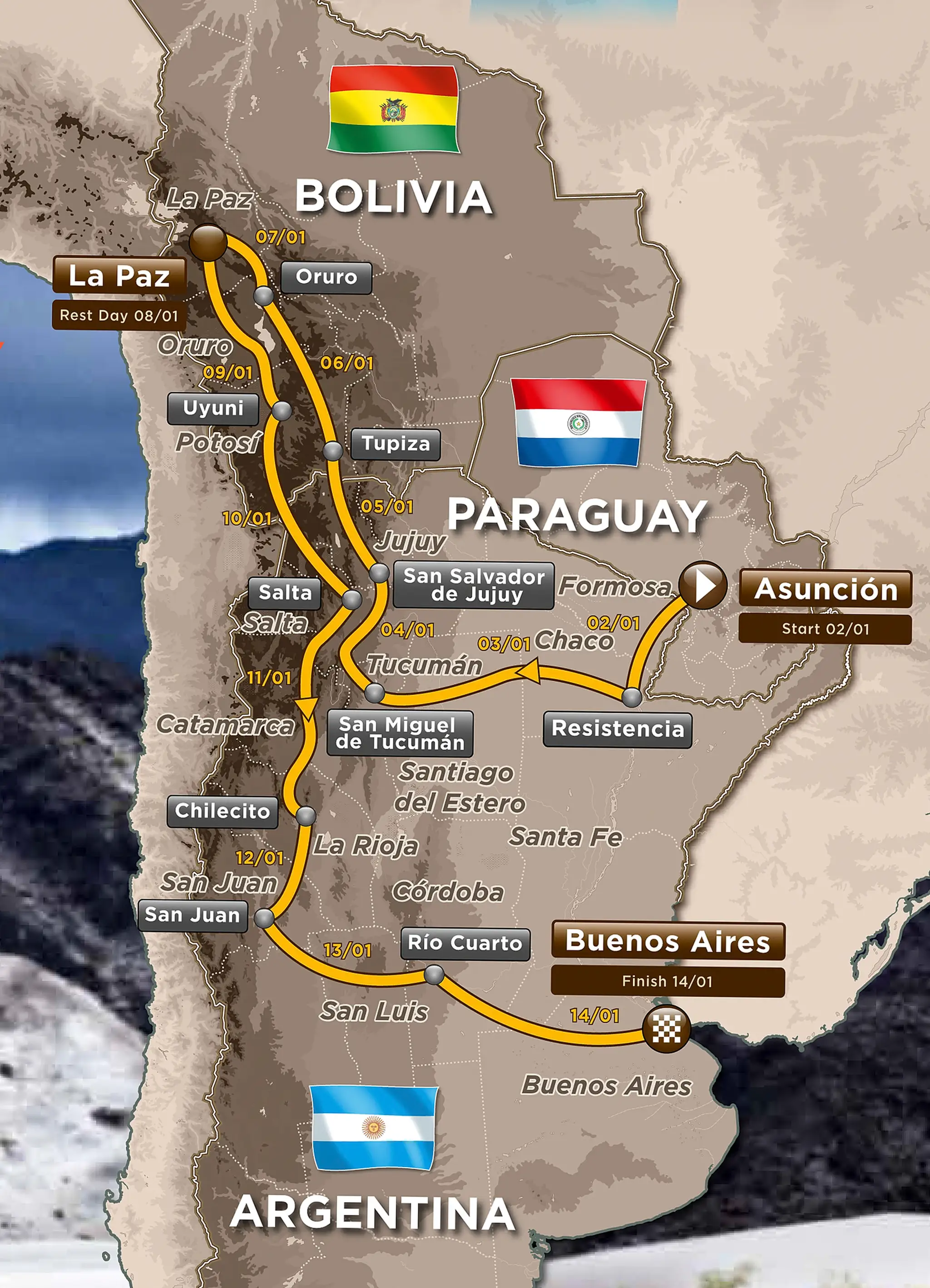 Na snímke mapa trate počas prezentácie nového ročníka prestížnych pretekov Rely Dakar.