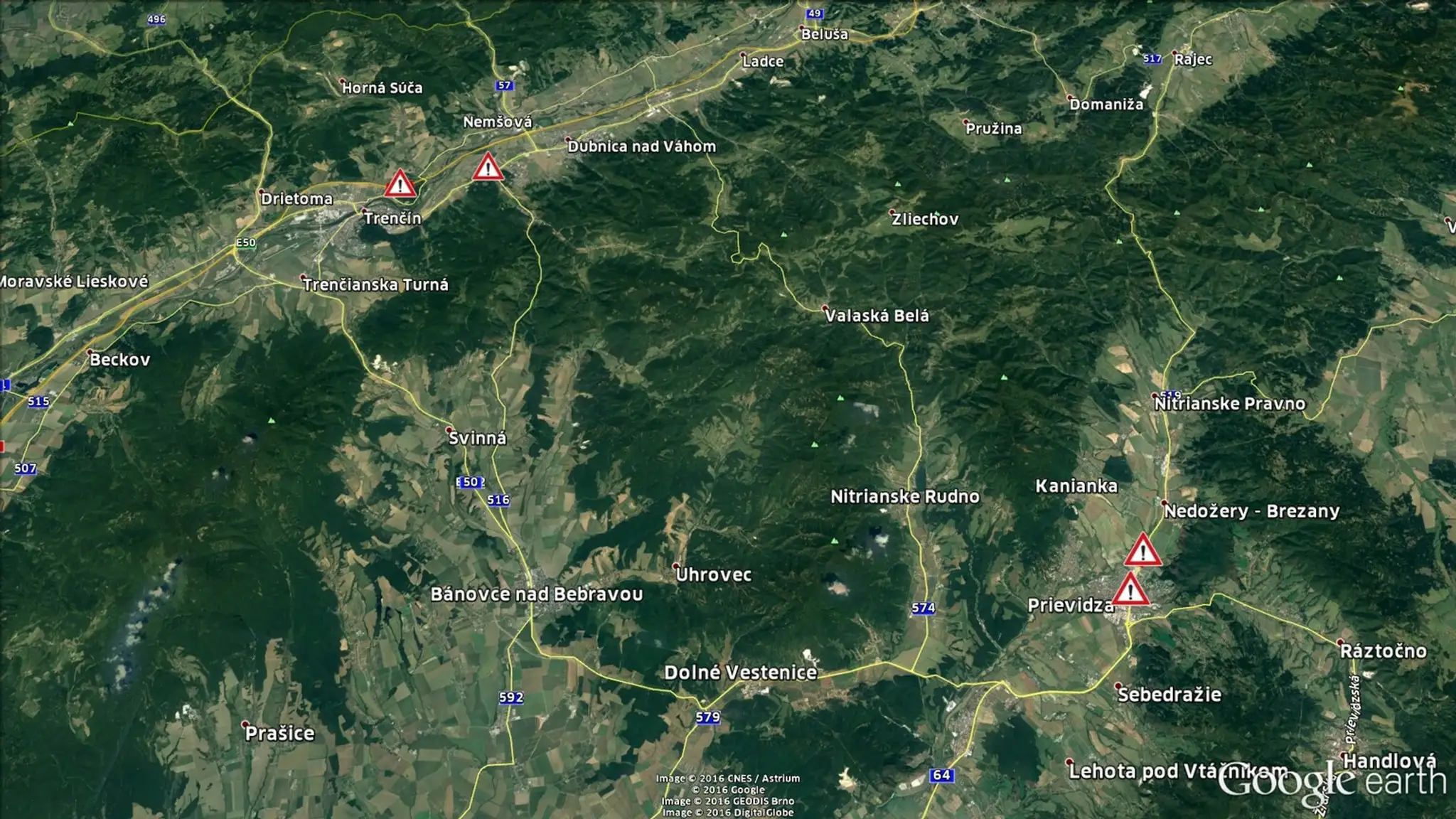 Nehodové úseky Trenčiansky kraj. (od 01. 04. do 30. 09. 2016)