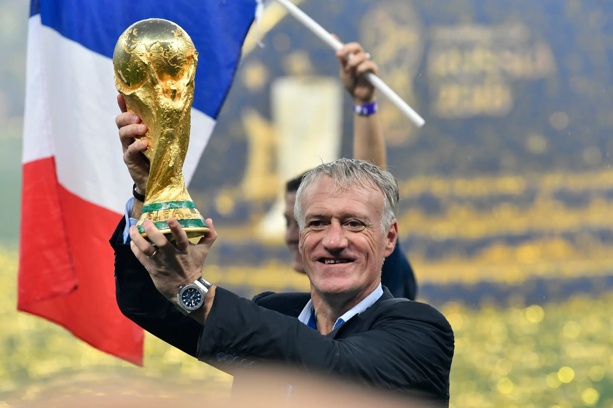 Tréner Francúzska Didier Deschamps oslavuje zisk titulu majstra sveta 2018.