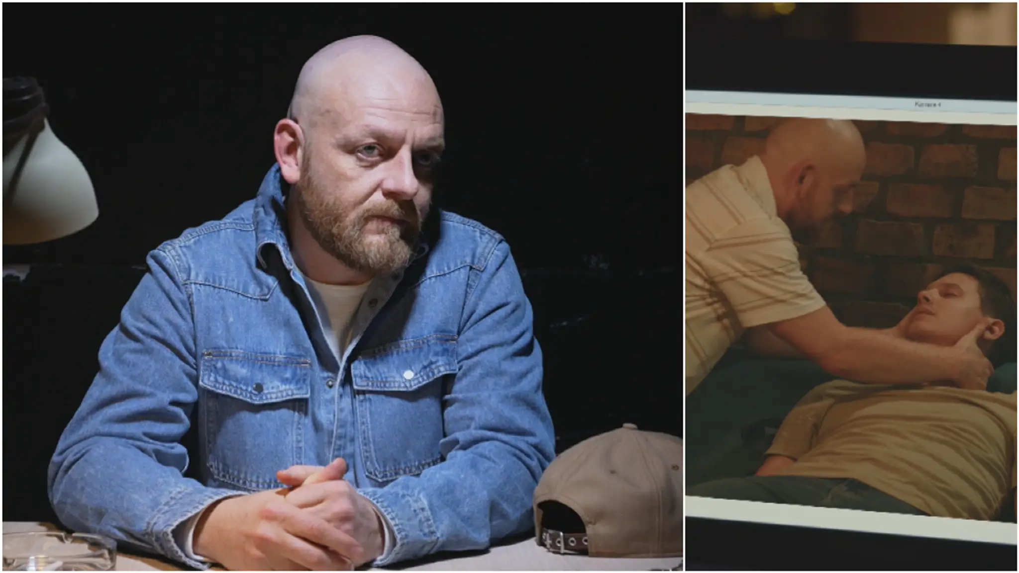 Herec Ľuboš Kostelný a záber zo seriálu Klamstvo.