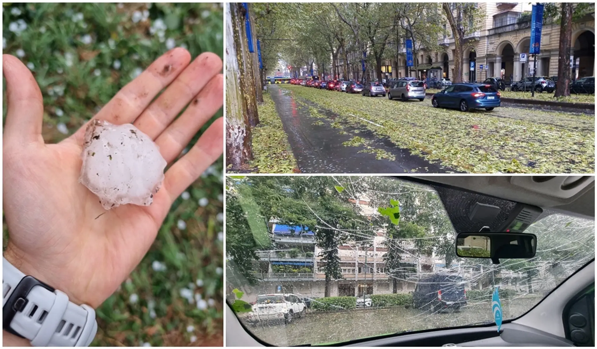 Obrovské krúpy a zničené autá v Turíne