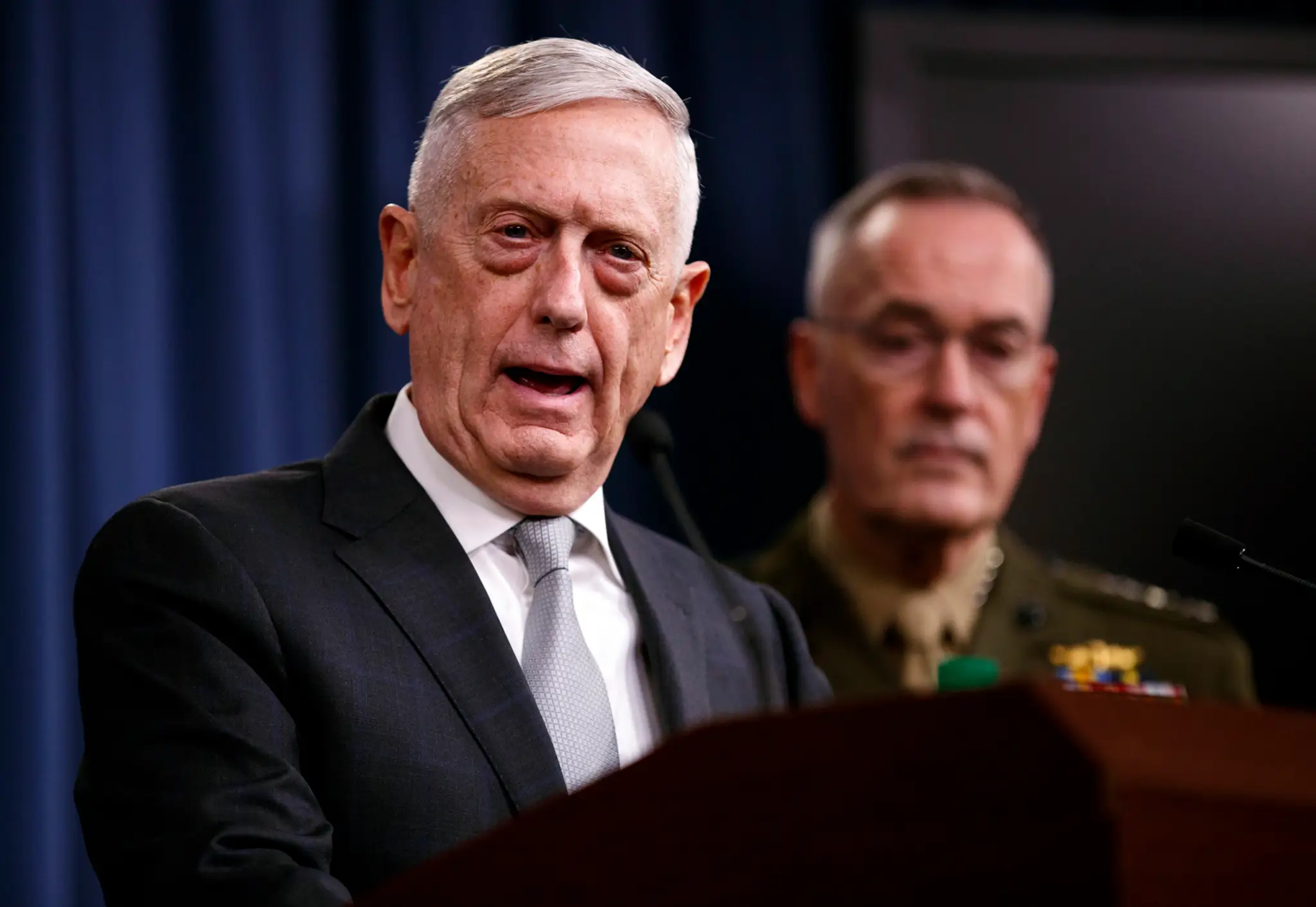Americký minister obrany James Mattis po spojeneckom útoku v Sýrii.