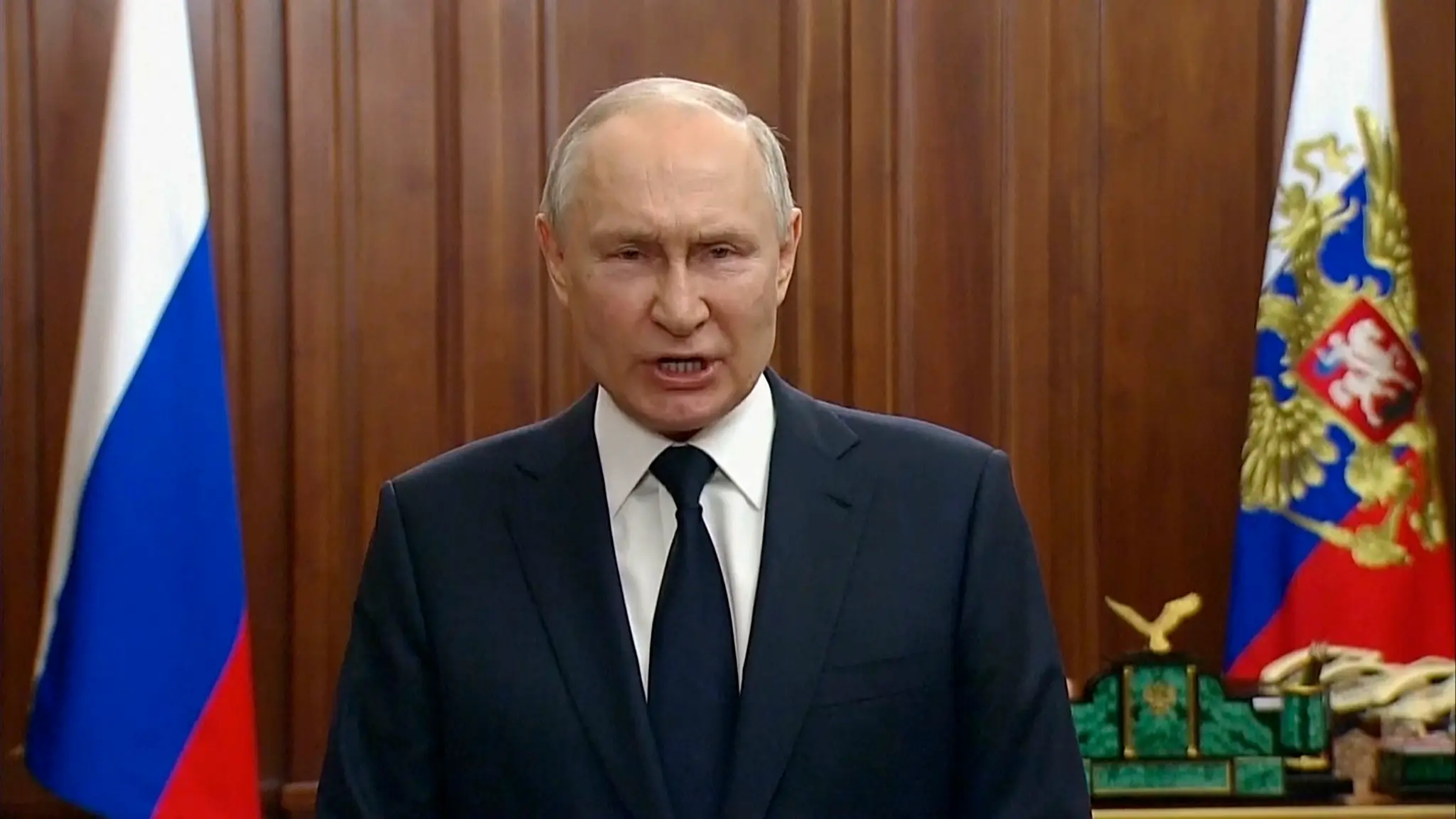 Vladimir Putin počas televízneho prejavu.