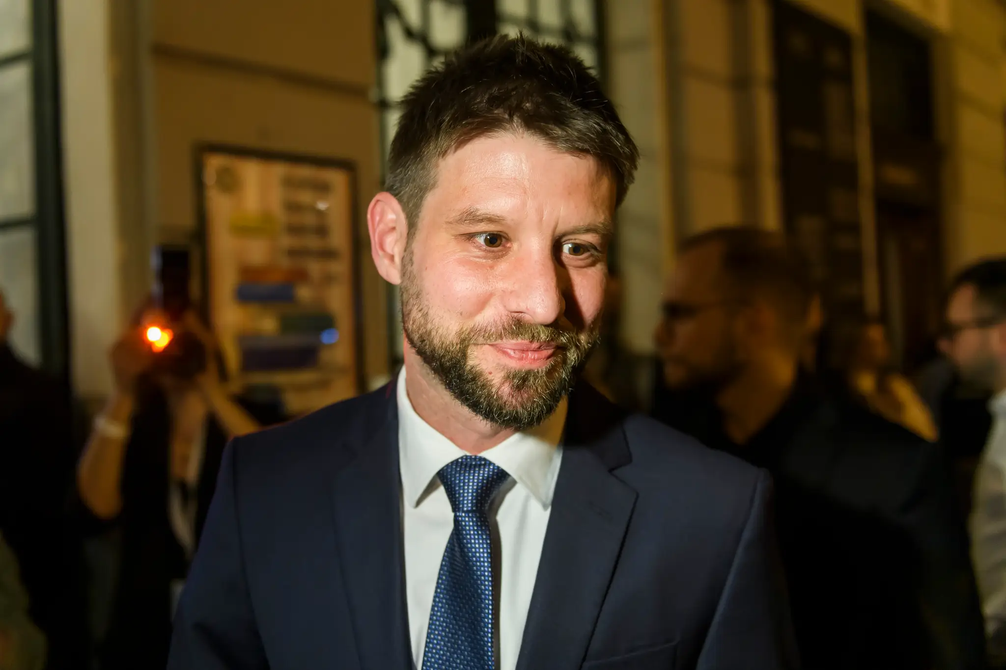 Michal Šimečka vo volebnej centrále Ivana Korčoka