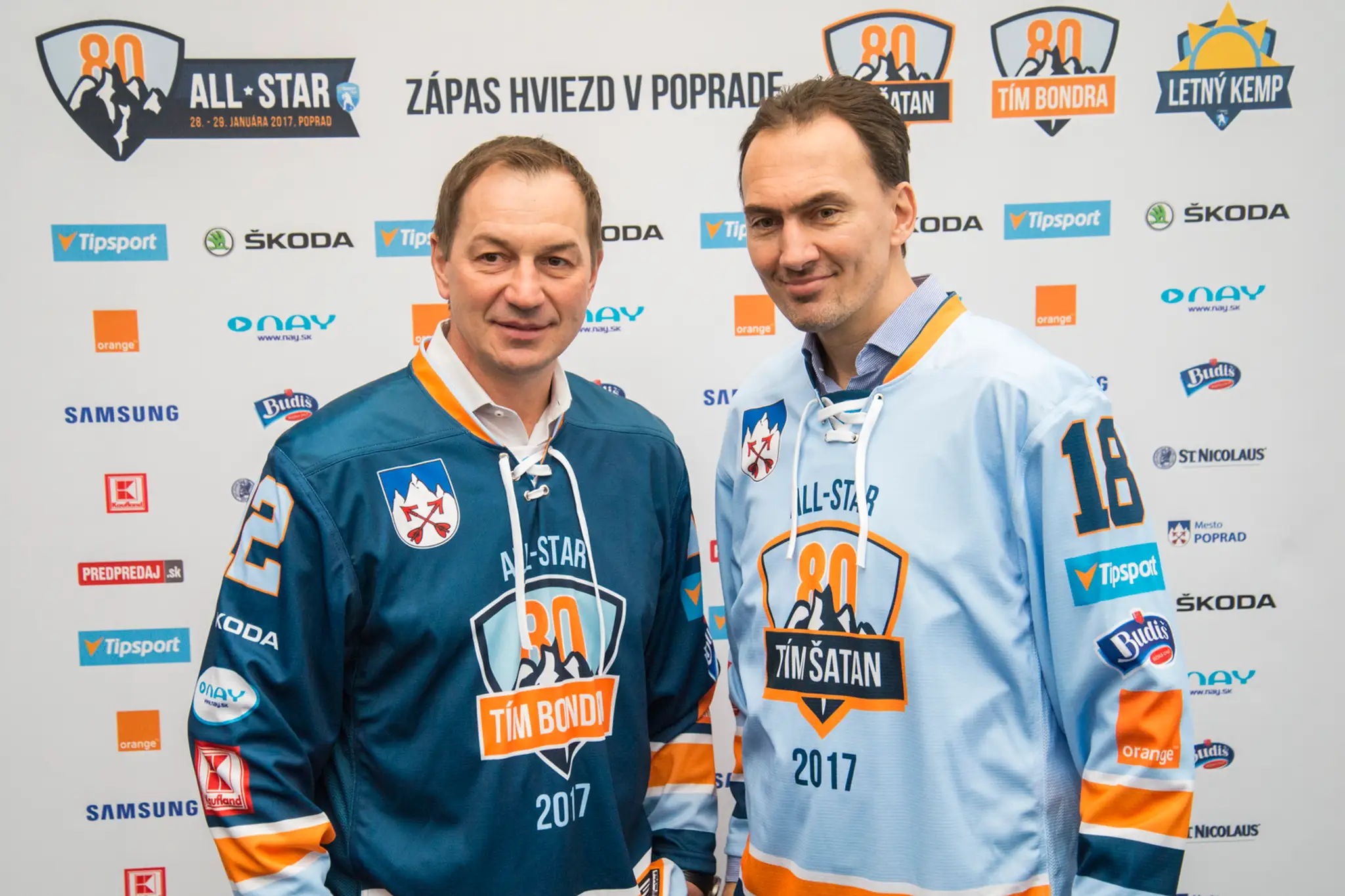Peter Bondra (vľavo) a Miroslav Šatan pred All-star víkendom hokejovej Tipsport Ligy. 