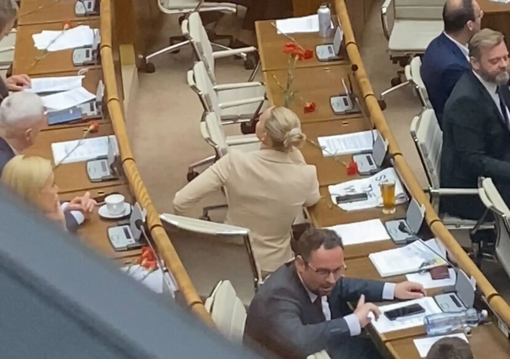 Matovič rozdával v pléne NRSR karafiáty.