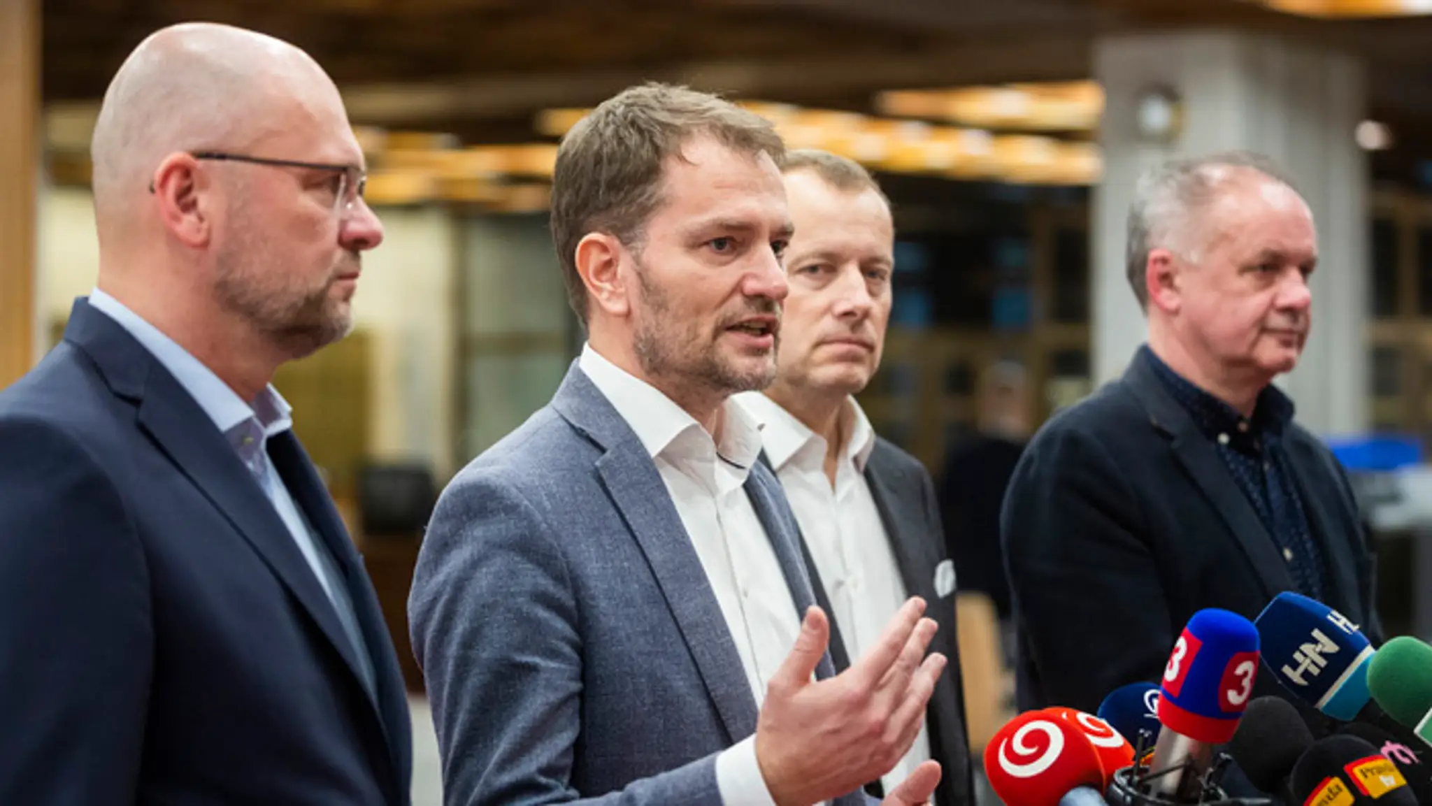 Lídri Richard Sulík (SaS), Igor Matovič (OĽaNO), Boris Kollár (Sme rodina) a Andrej Kiska (Za ľudí).