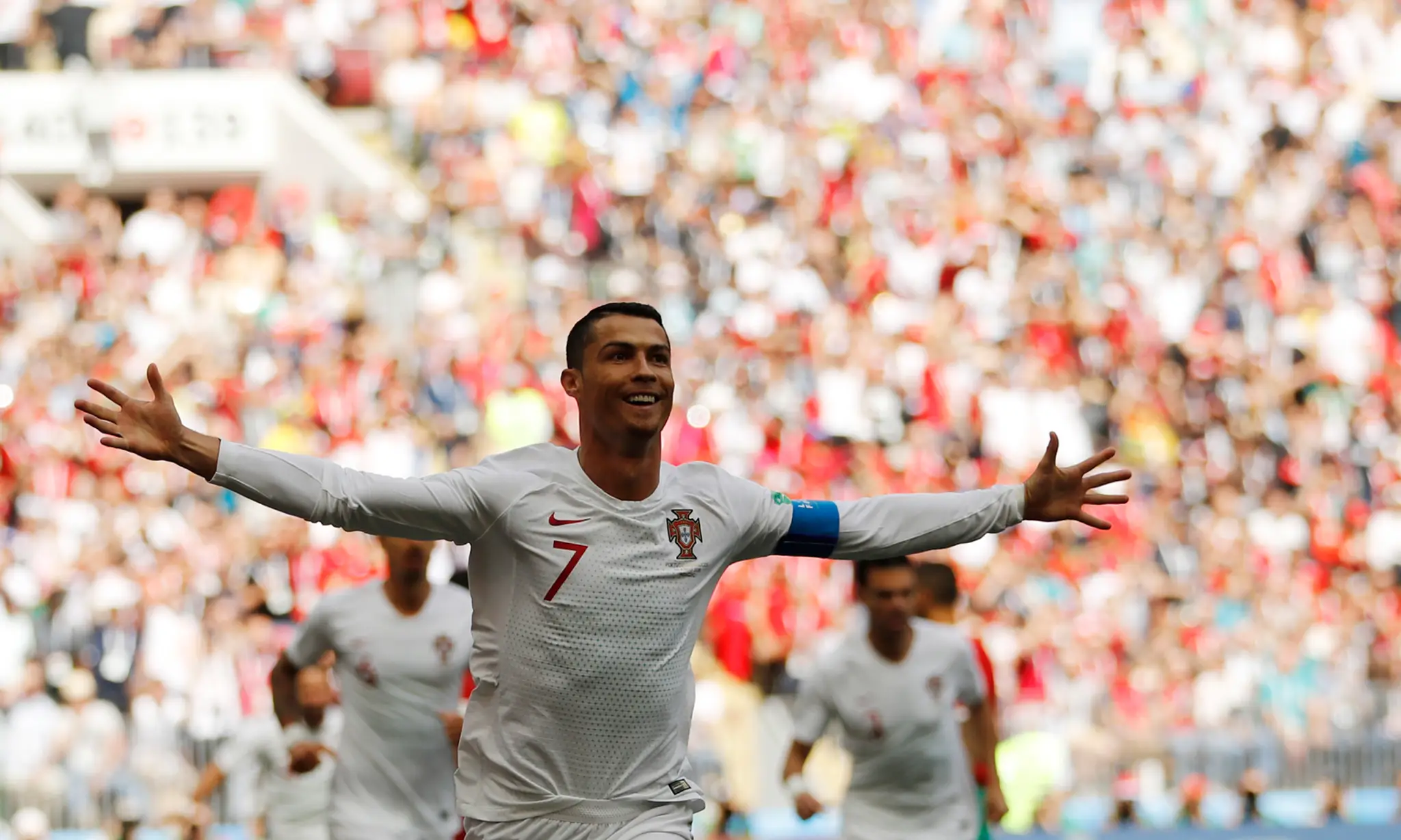 Kapitán Portugalska Cristiano Ronaldo oslavuje svoj zásah v dueli proti Maroku na MS 2018.