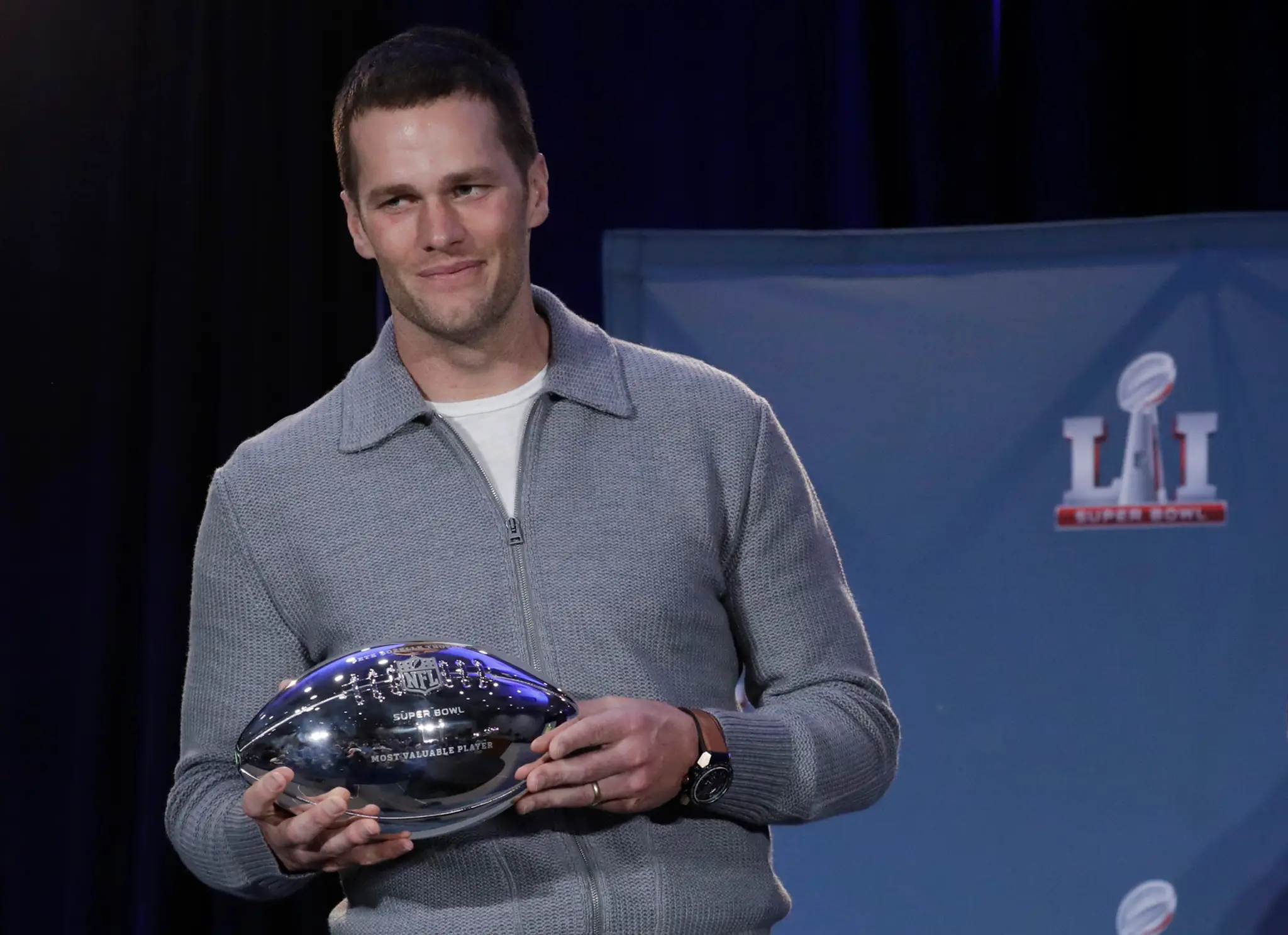 Na snímke quarterback čerstvých šampiónov NFL z New England Patriots Tom Brady.