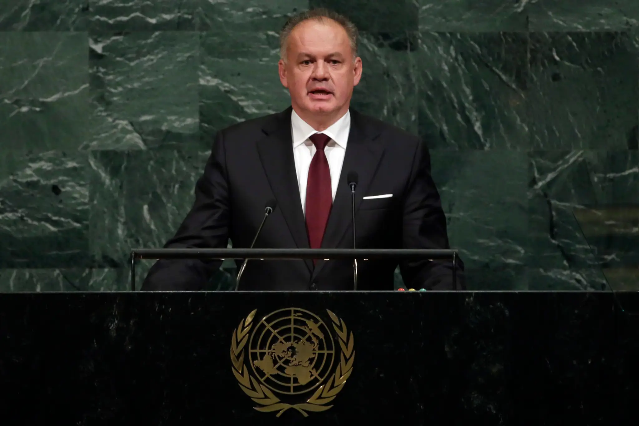 Slovenský prezident Andrej Kiska reční počas 72. zasadnutia Valného zhromaždenia OSN.
