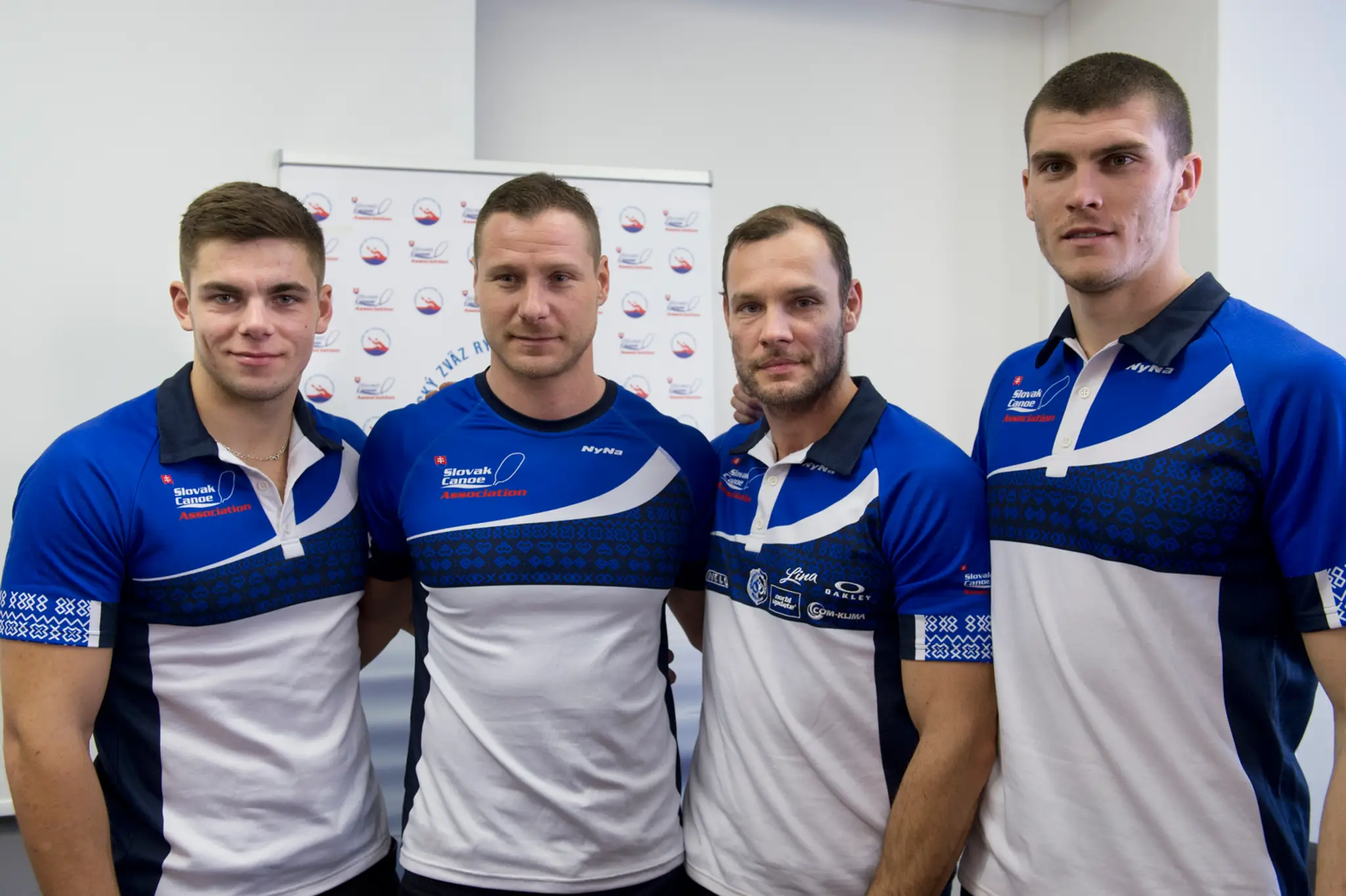 Na snímke štvorkajak zľava Denis Myšák, Erik Vlček, Juraj Tarr a Tibor Linka.