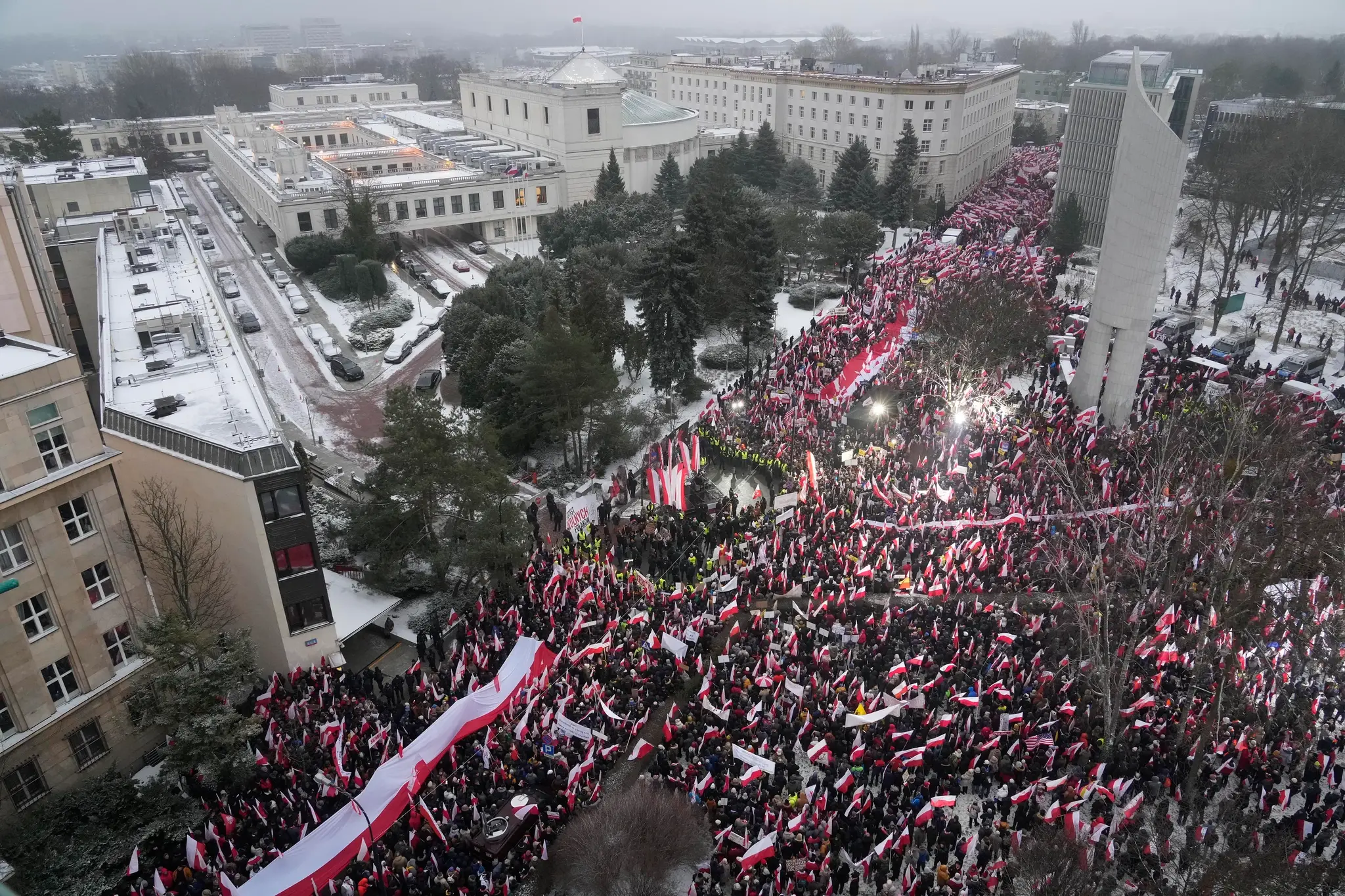 Demonštrácia PiS proti reštrukturalizácii verejnoprávnych médií.