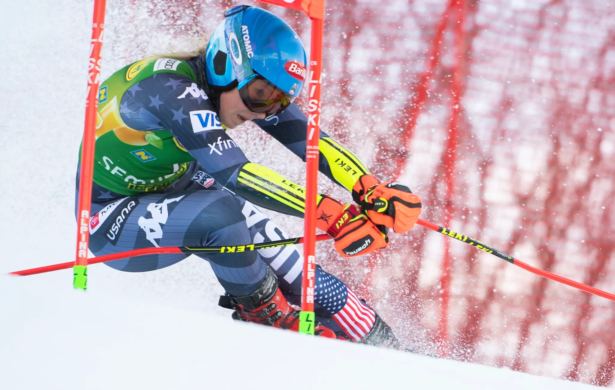 Na snímke americká lyžiarka Mikaela Shiffrinová v prvom kole obrovského slalomu žien Svetoveho pohára v alpskom lyžovaní v rakúskom Semmeringu.