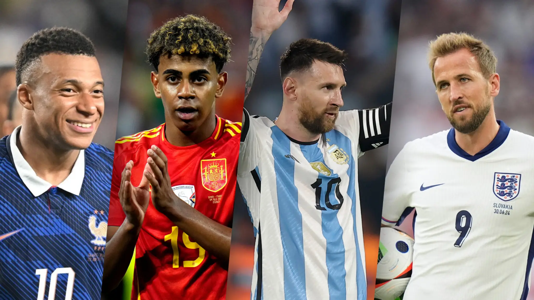 Kylian Mbappé, Lionl Messi, Lamine Yamal, Harry Kane