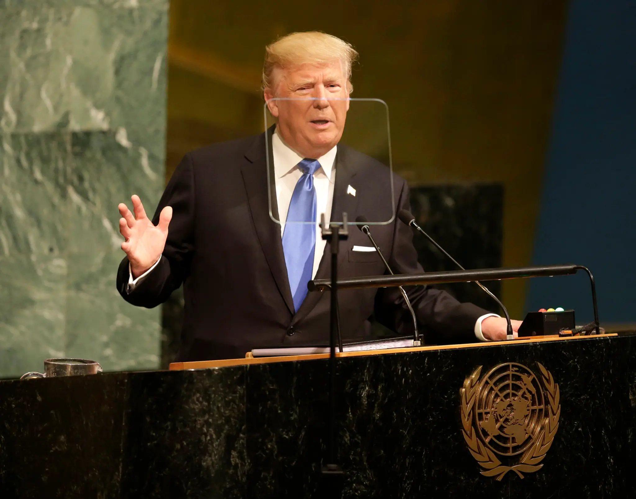 Americký prezident Donald Trump reční počas 72. zasadnutia Valného zhromaždenia OSN.